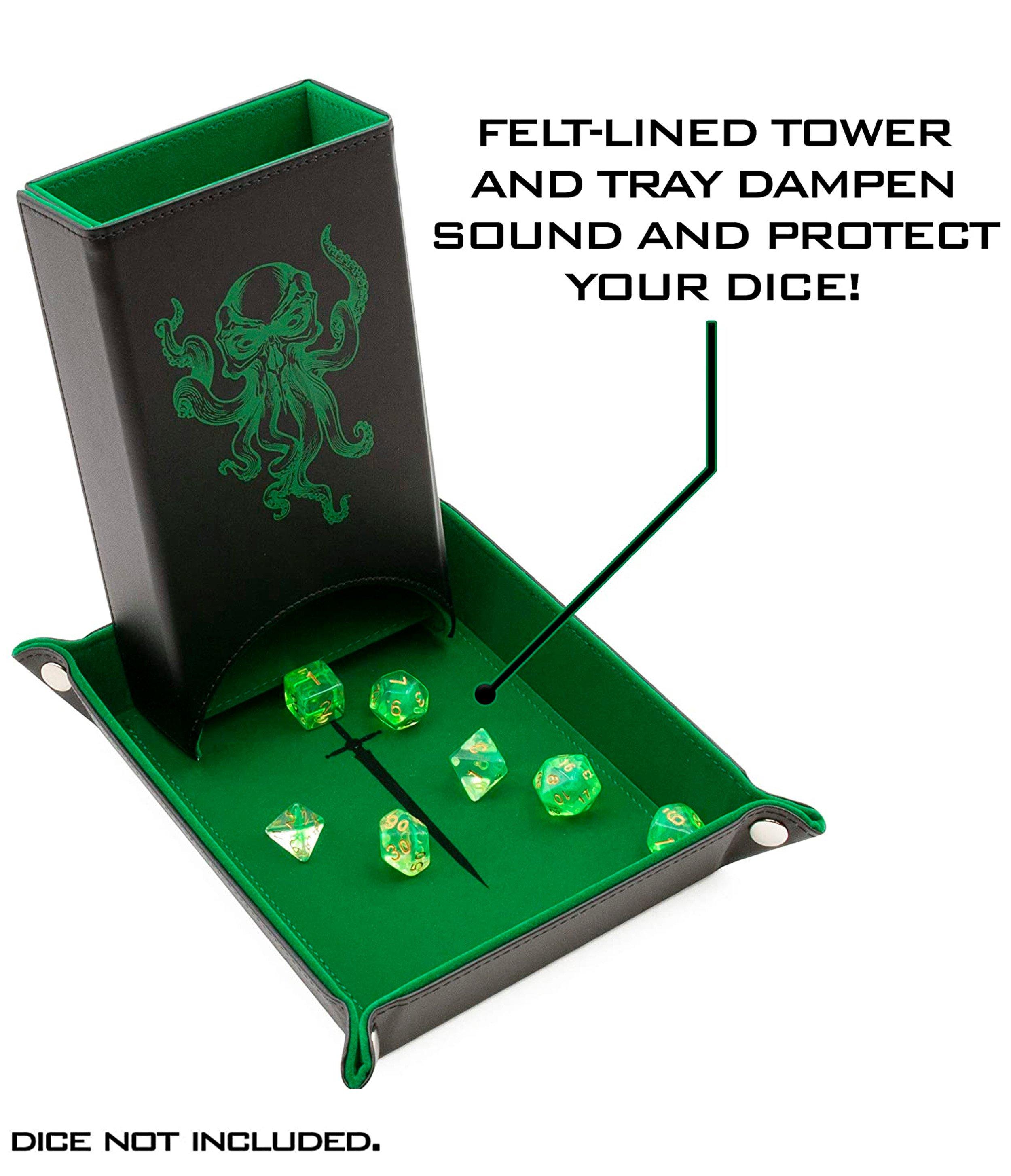 CASEMATIX Portable Dice Tower and Tray Set with Non-Scratch Felt Interior Folding 8 Auto Roller