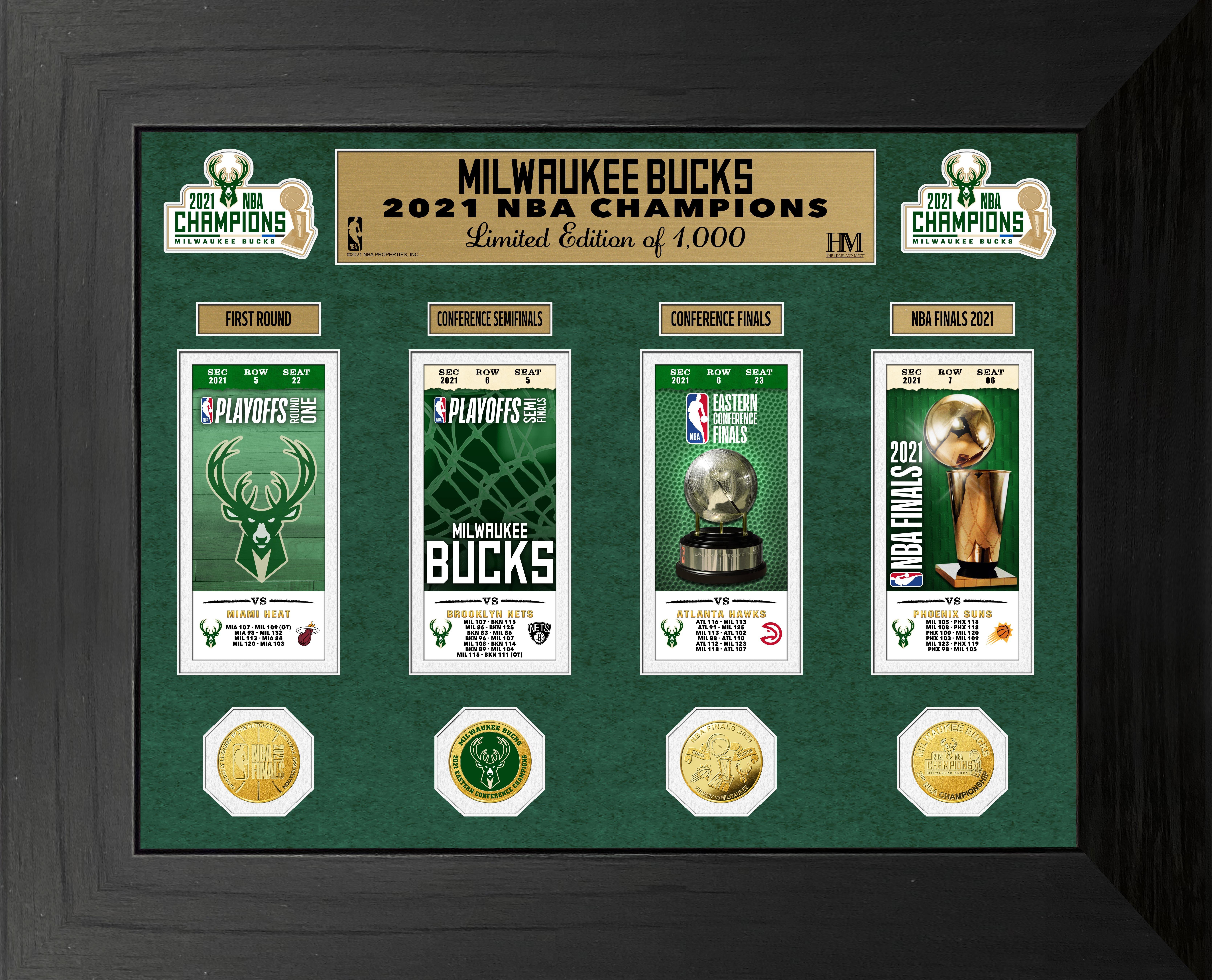 Highland Mint NBA Milwaukee Bucks 2021 NBA Finals Champions Deluxe Gold Coin  Ticket Collection
