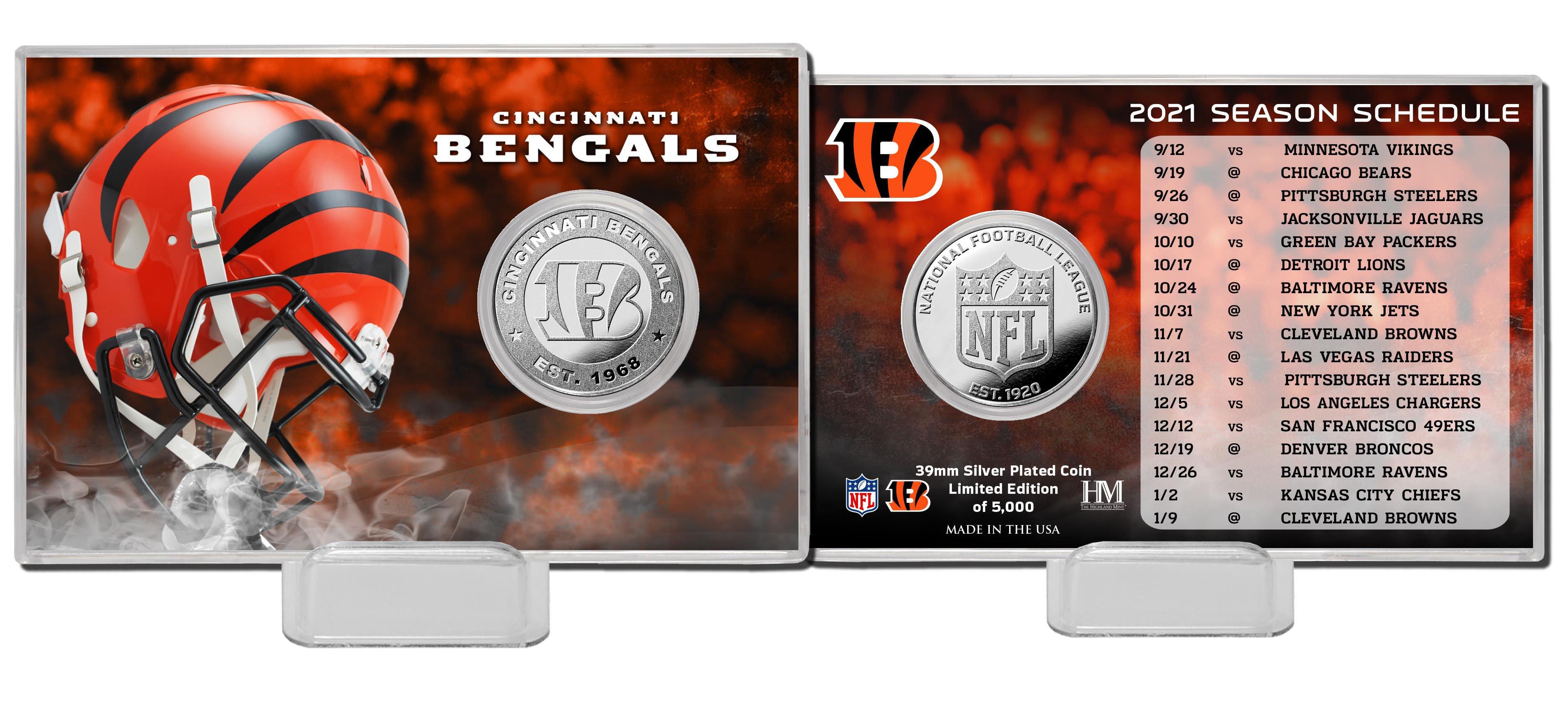 Highland Mint NFL Cincinnati Bengals 2021 Game Schedule Silver Coin Card