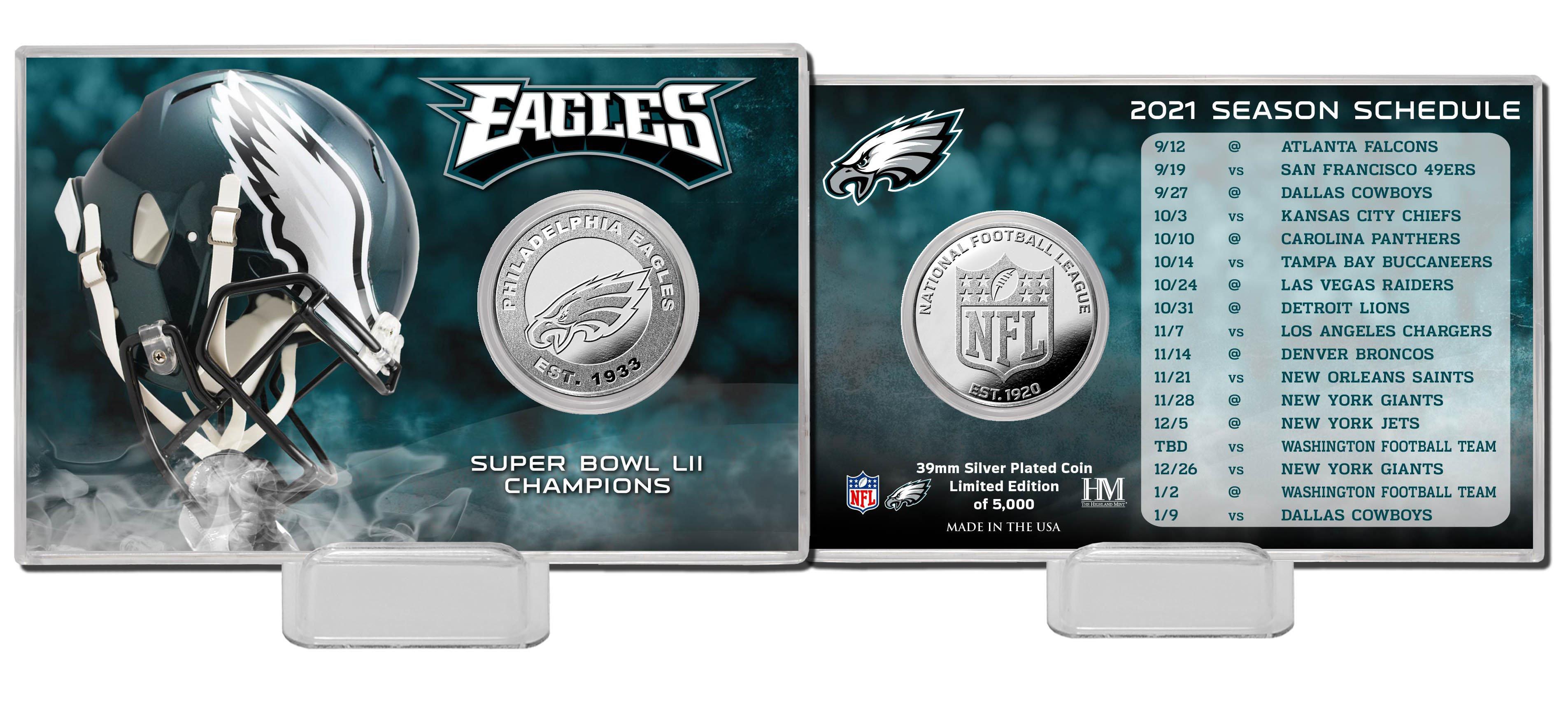 Highland Mint NFL Philadelphia Eagles 2021 Game Schedule Sil Coin Card