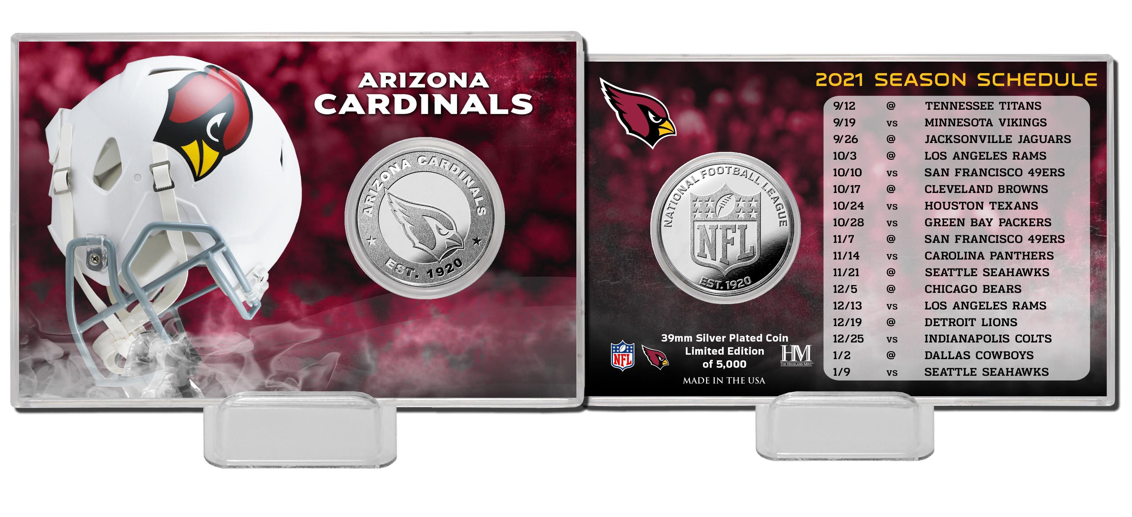 Highland Mint NFL Arizona Cardinals 2021 Game Schedule Silver Coin Card