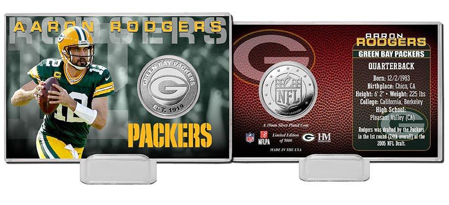 Highland Mint NFL Green Bay Packers Aaron Rodgers Silver Coin Card