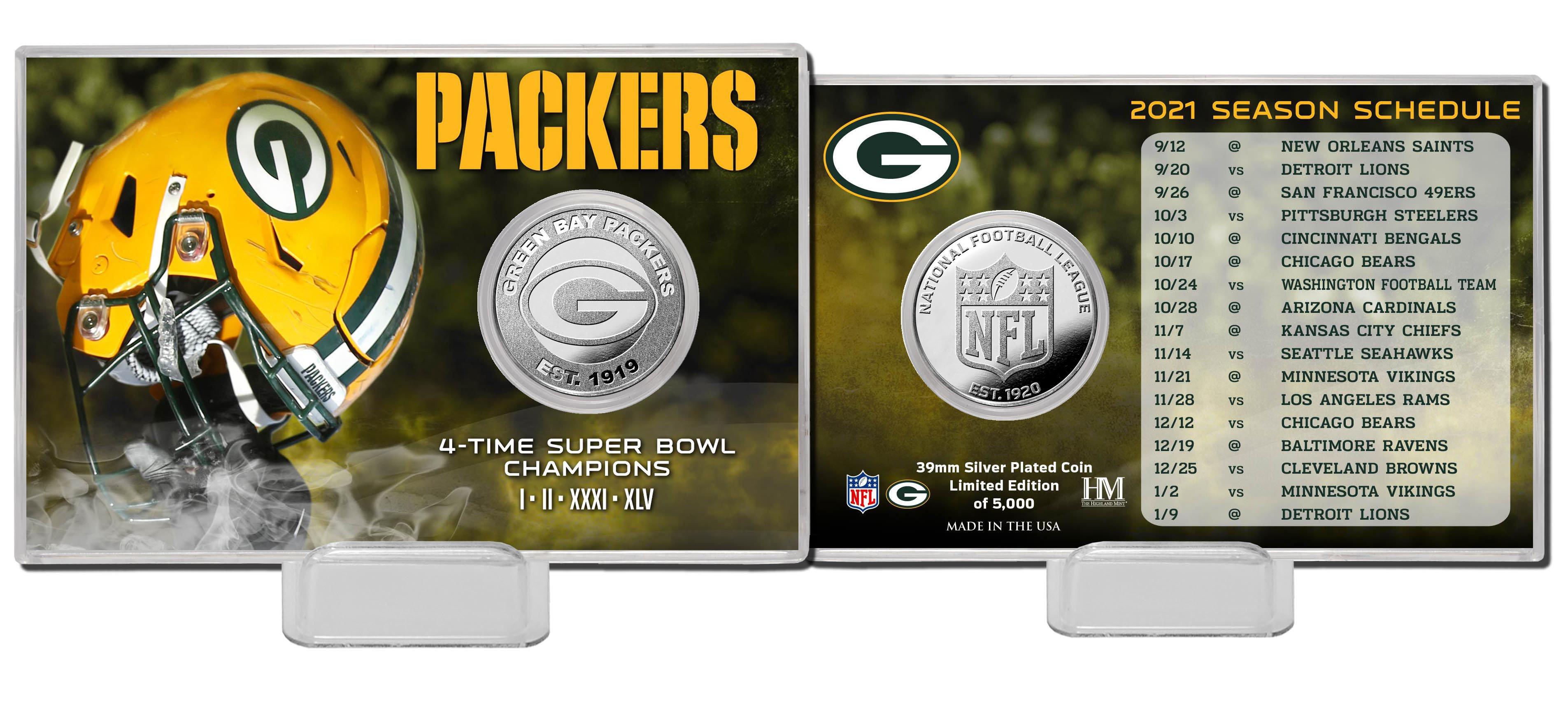 Highland Mint Green Bay Packers Team Schedule Silver Coin Card
