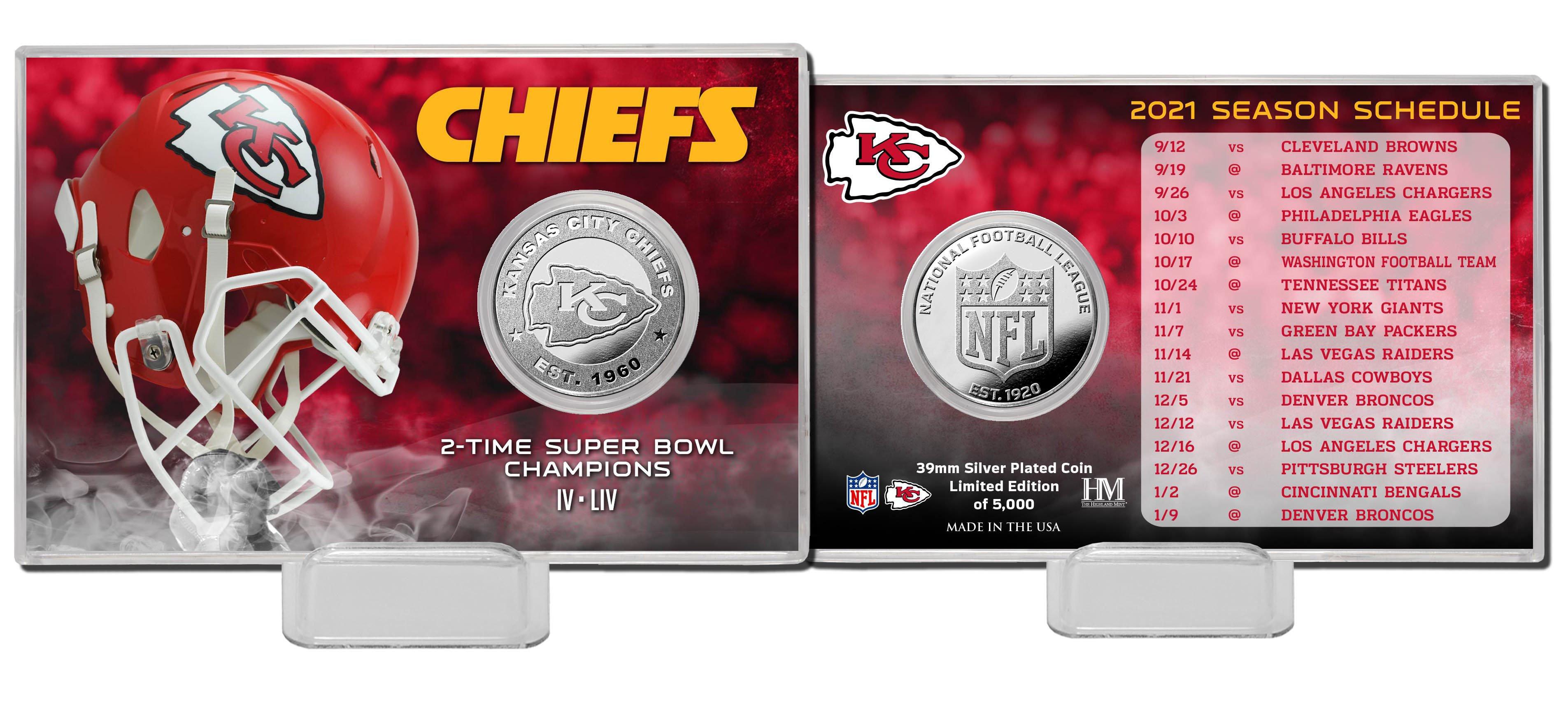 Highland Mint NFL Kansas City Chiefs 2021 Game Schedule Silver Coin Card
