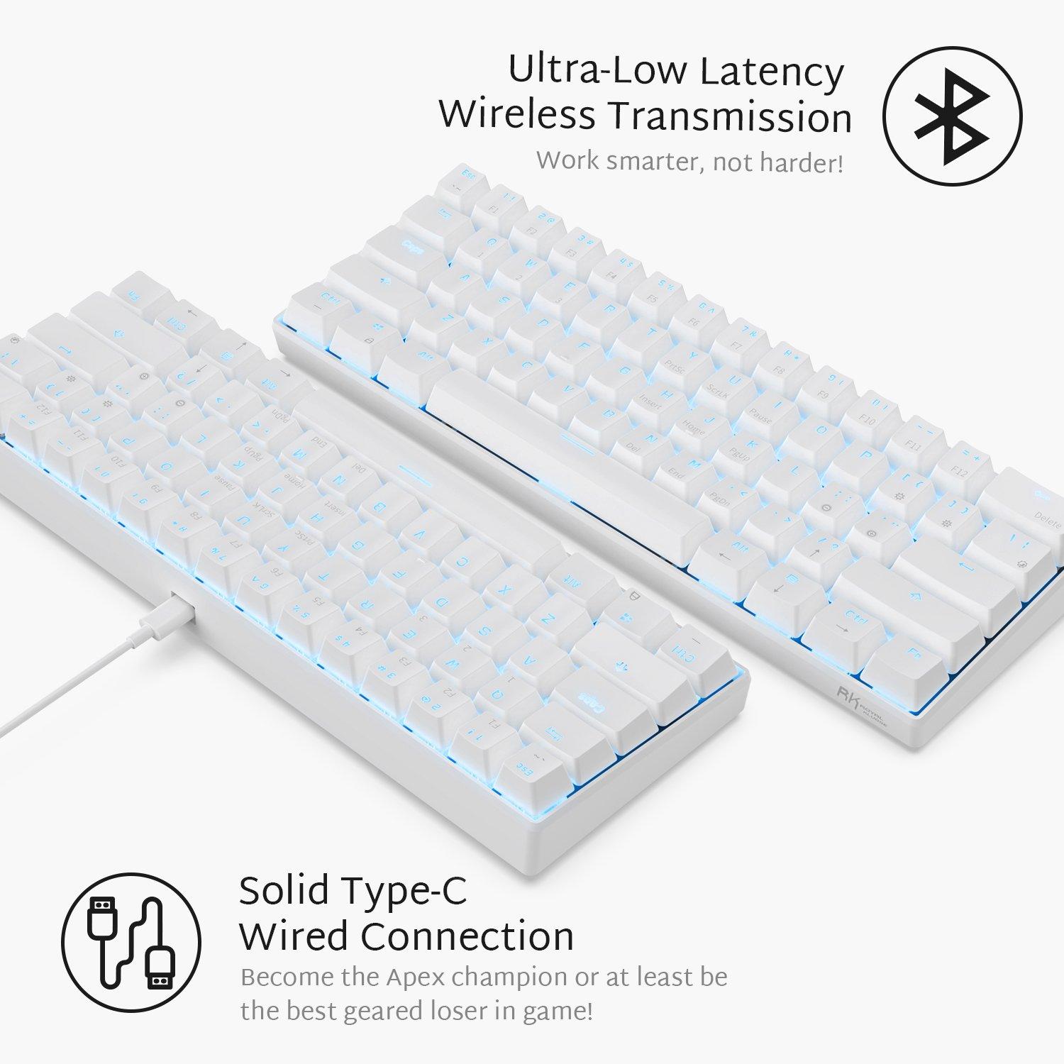 RK ROYAL KLUDGE RK61 Wired 60% Mechanical Gaming Keyboard RGB Backlit  Ultra-Compact Hot-Swappable Blue Switch White