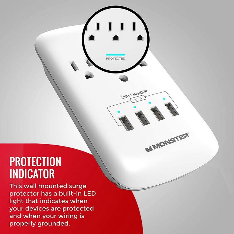Monster Surge Protectors Wall Tap 3 Outlets with 4 USB Ports