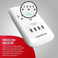 list item 5 of 9 Monster Surge Protectors Wall Tap 3 Outlets with 4 USB Ports
