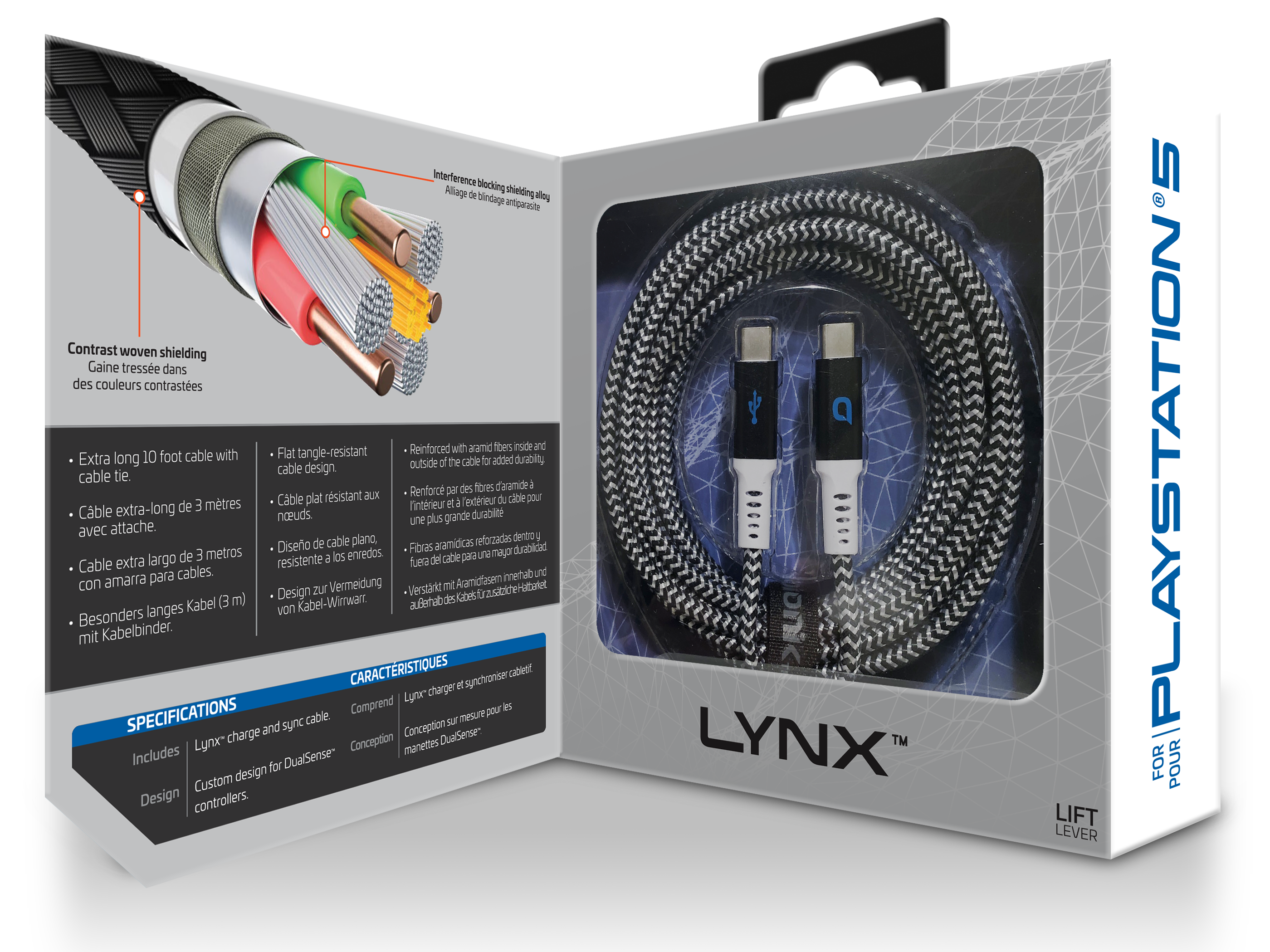 BIONIK BNK-9001 PS4 Lynx Controller Charge & Sync Cable - 10 FT Tangle Free  [New