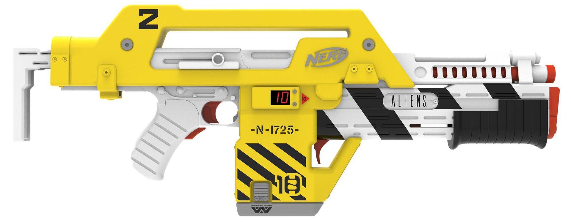 NERF LMTD Aliens Pulse Blaster Rifle Gun GameStop Exclusive, Dual Blasting, Dart Counter, Clip, 10 Nerf Elite Darts, 3 Nerf | GameStop