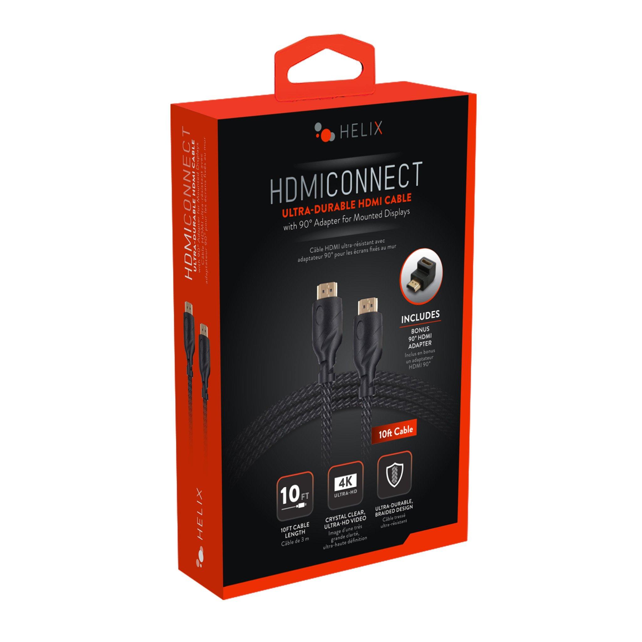 Helix UltraDurable 10ft 4K HDMI Cable with 90 Degree Adapter