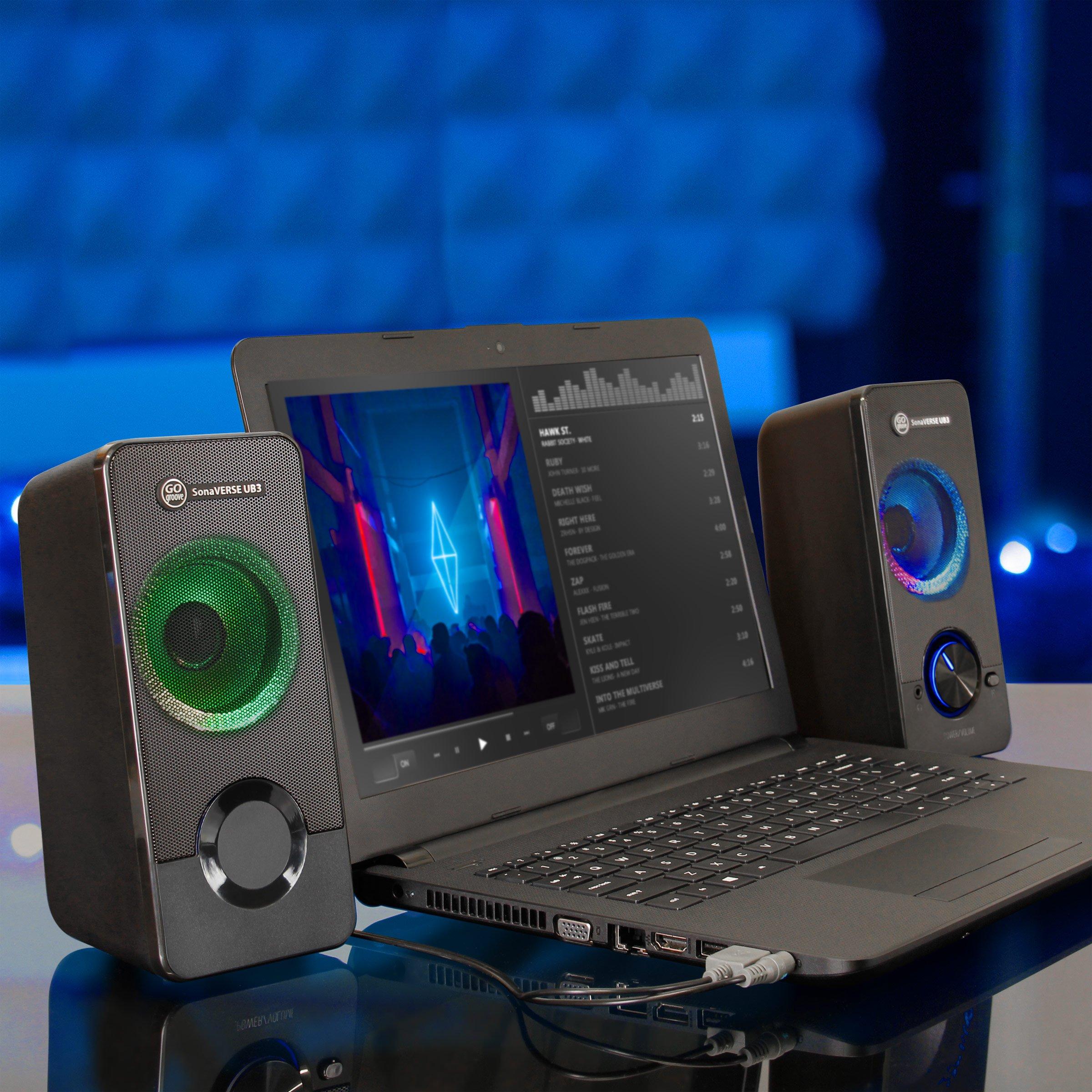 GOgroove SonaVERSE UB3 LED USB Desktop Computer Speakers