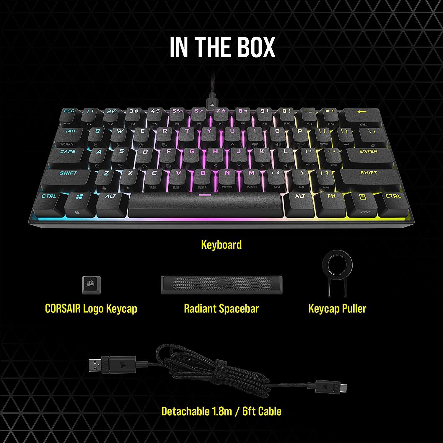 ▷ Corsair Teclado Alámbrico Mecánico Gaming K65 RGB Mini Cherry MX, Ingl ©