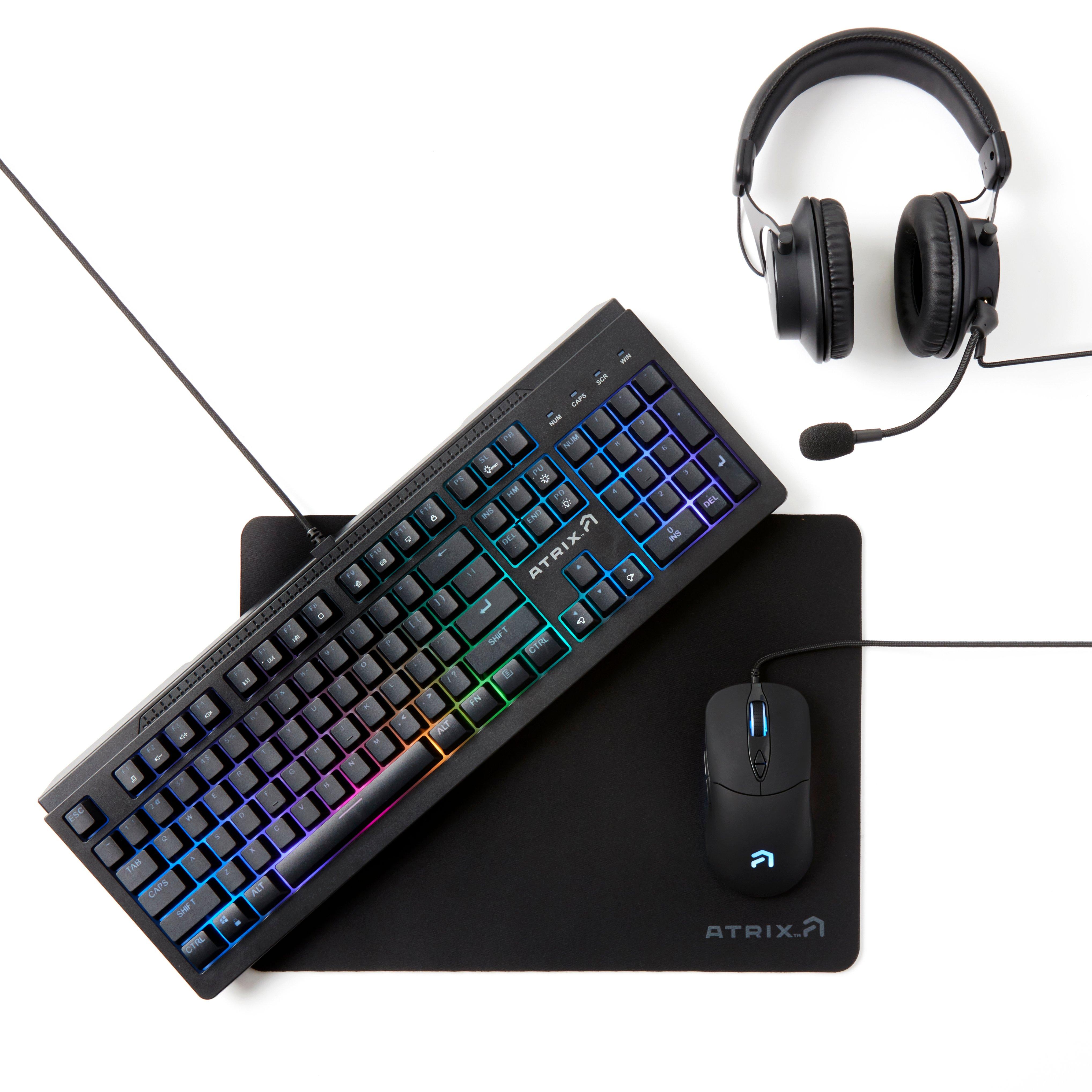 Atrix PC Gaming Bundle L-Series Wired Gaming Headset, Wired Keyboard with RGB, 7-Button Wired Mouse, and Mouse Pad | GameStop