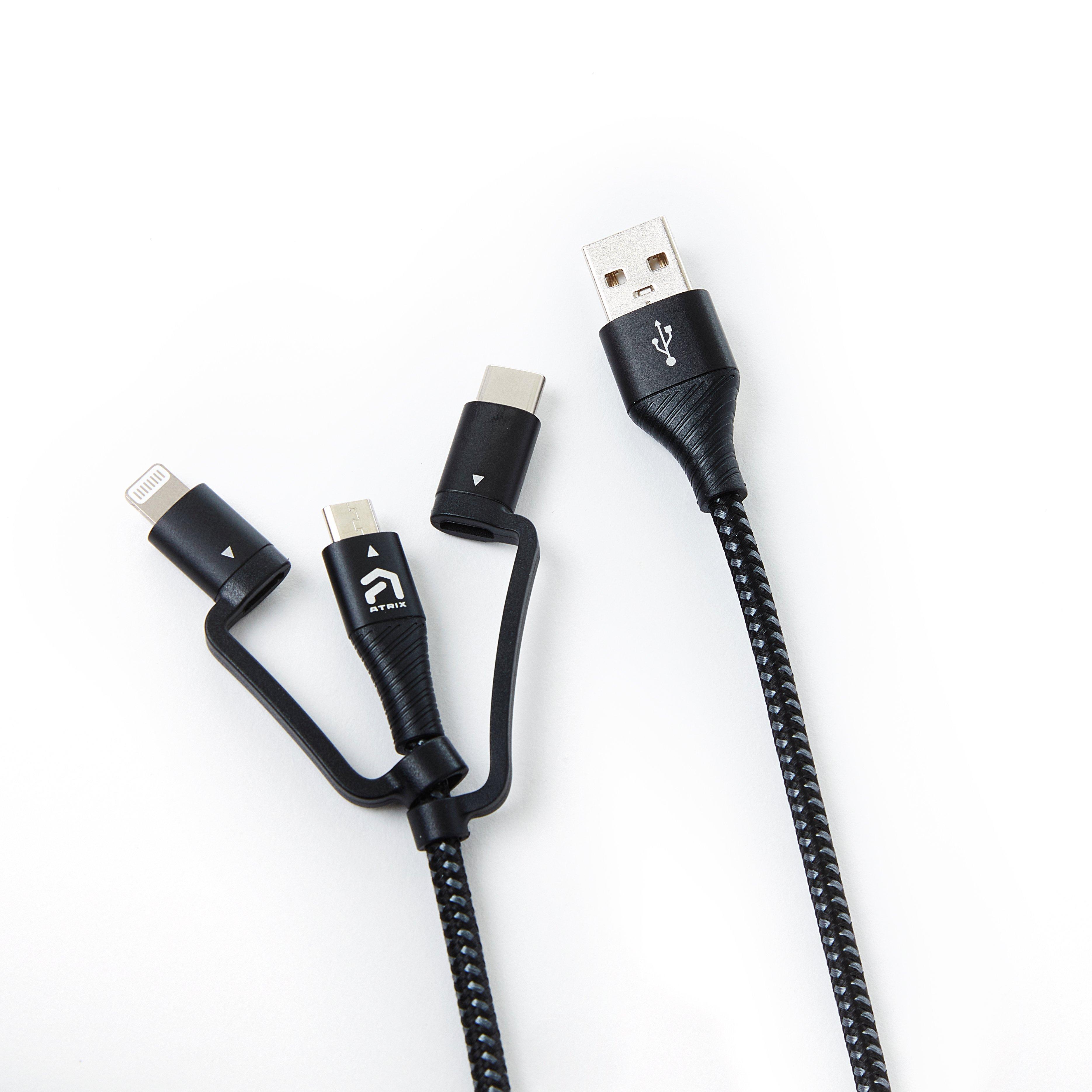 Atrix 3 In 1 Braided Nylon Charging Cable For Lightning Usb C And Micro Usb Devices Gamestop 