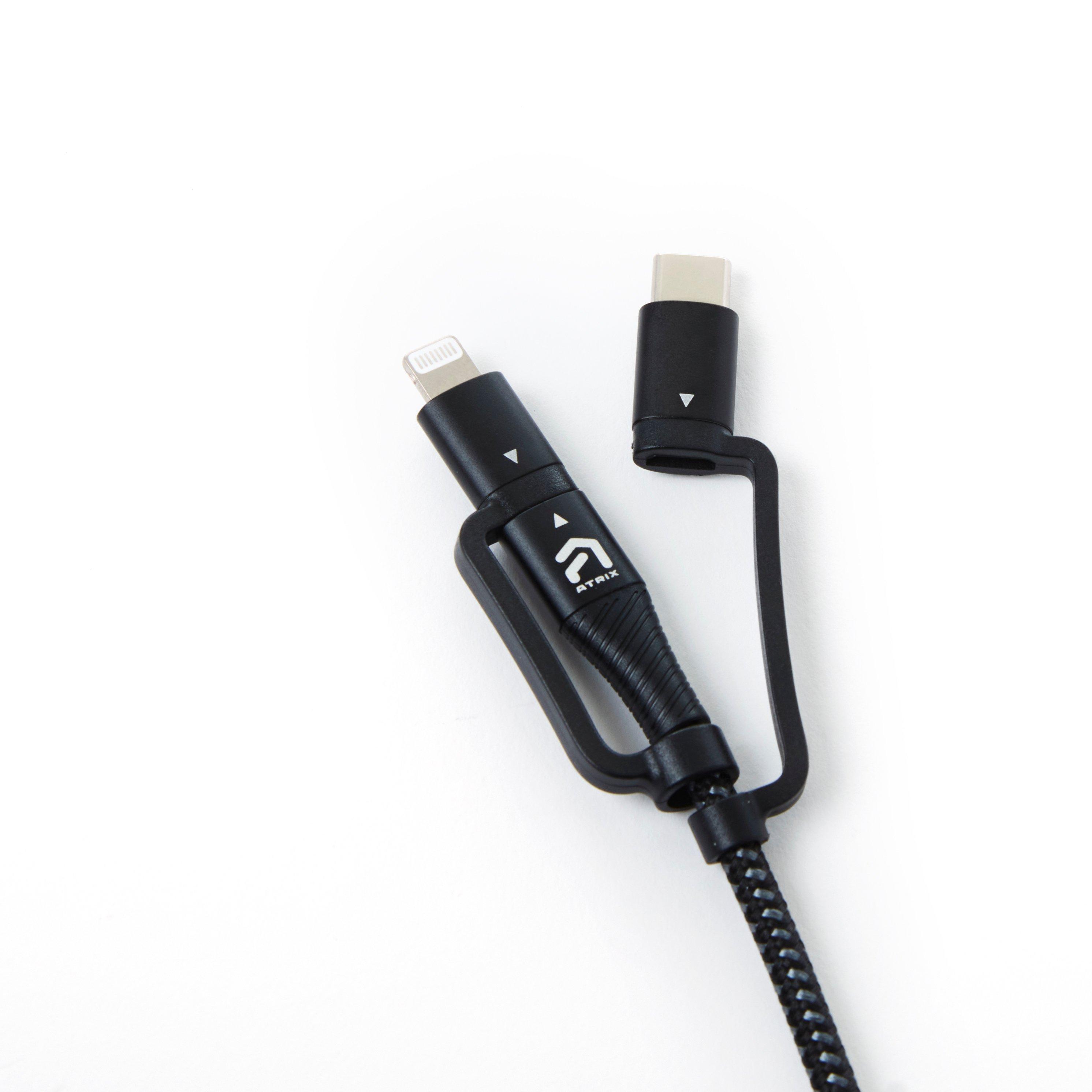 Atrix 3-in-1 Braided Nylon Charging Cable for Lightning, USB-C and Micro-USB  Devices