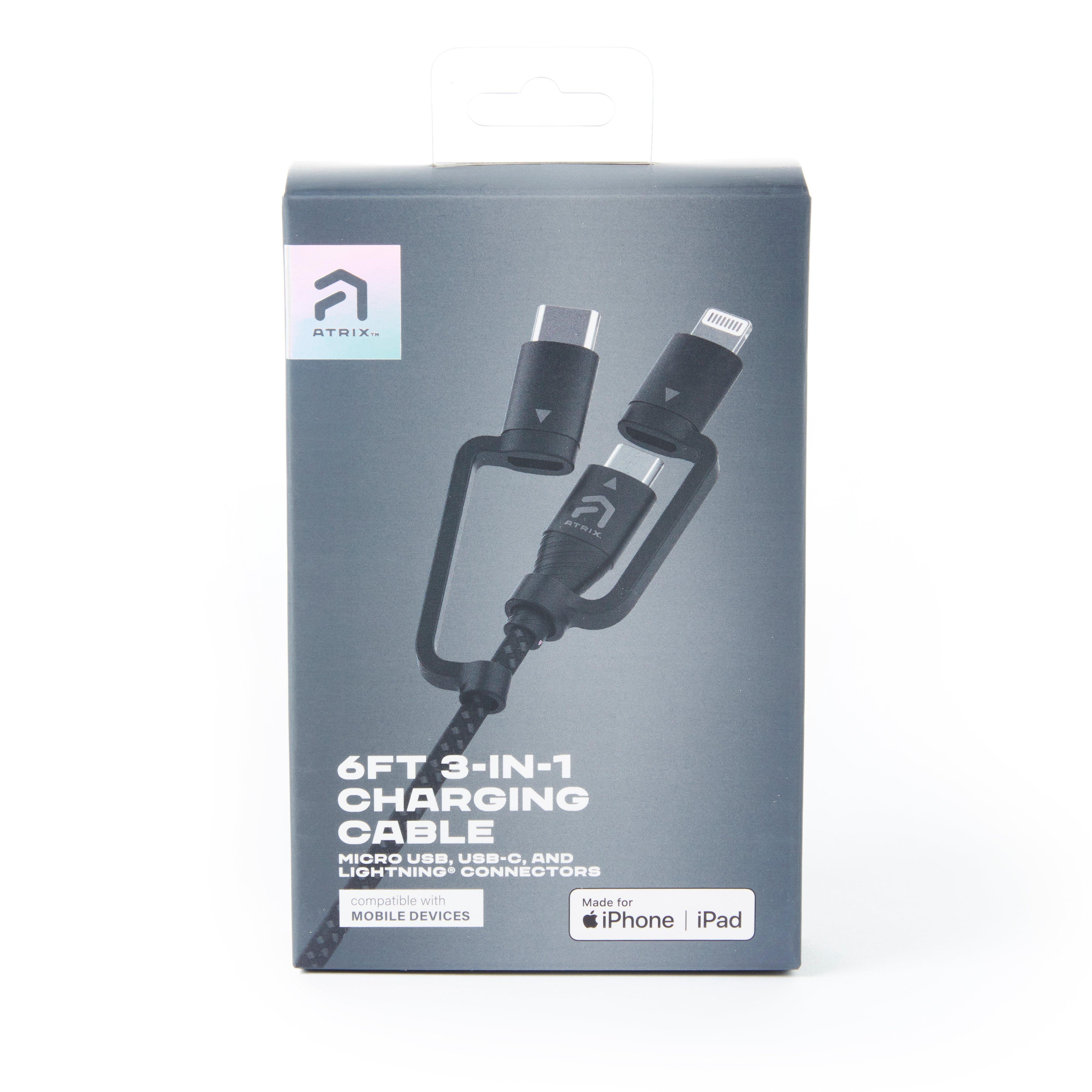 Câble Chargeur Universel 3 en 1 (USB Micro, USB Type-C & Lightning) pour  IOS Android