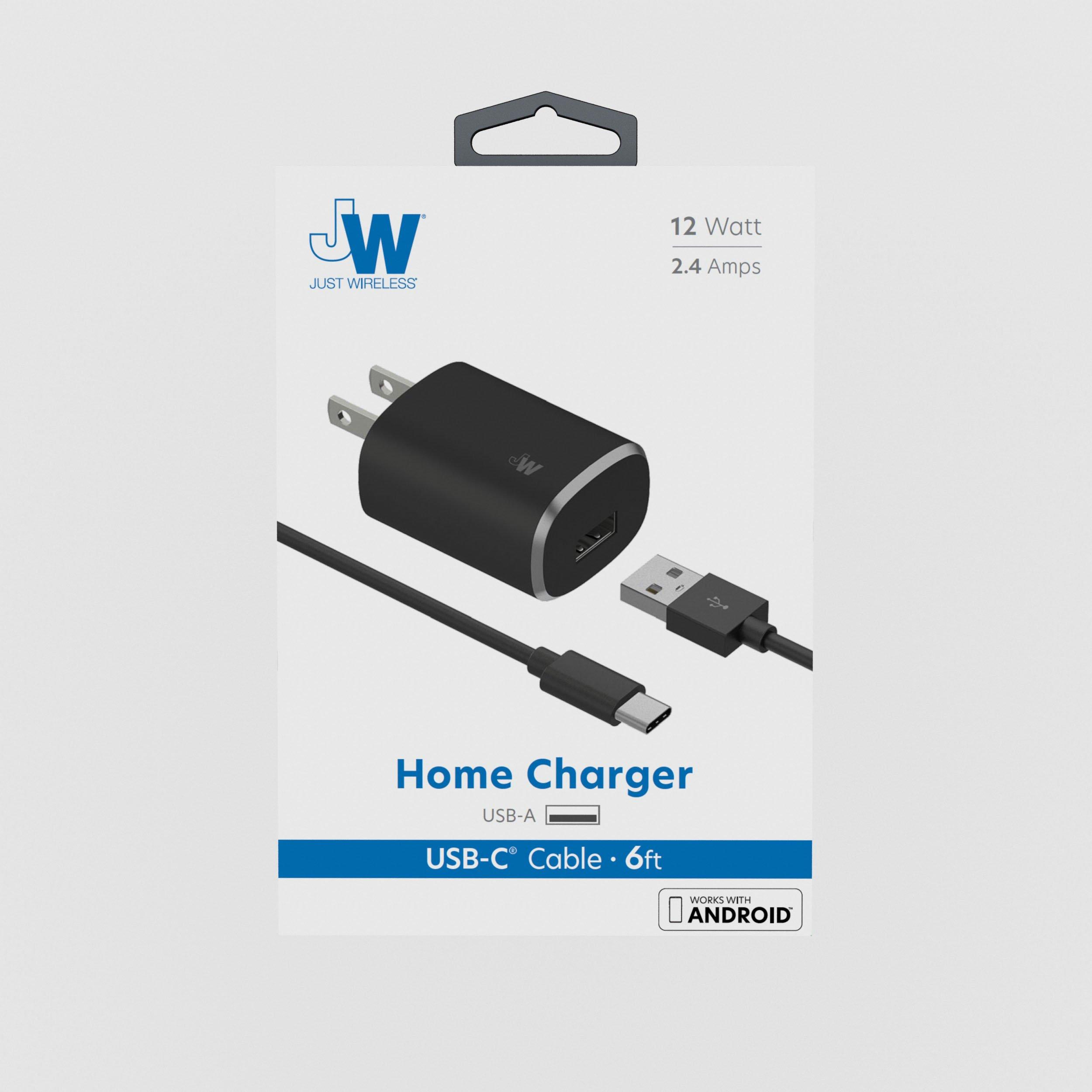 list item 3 of 4 Just Wireless 12 Watt Home Charger with 6-ft USB-C Cable Black