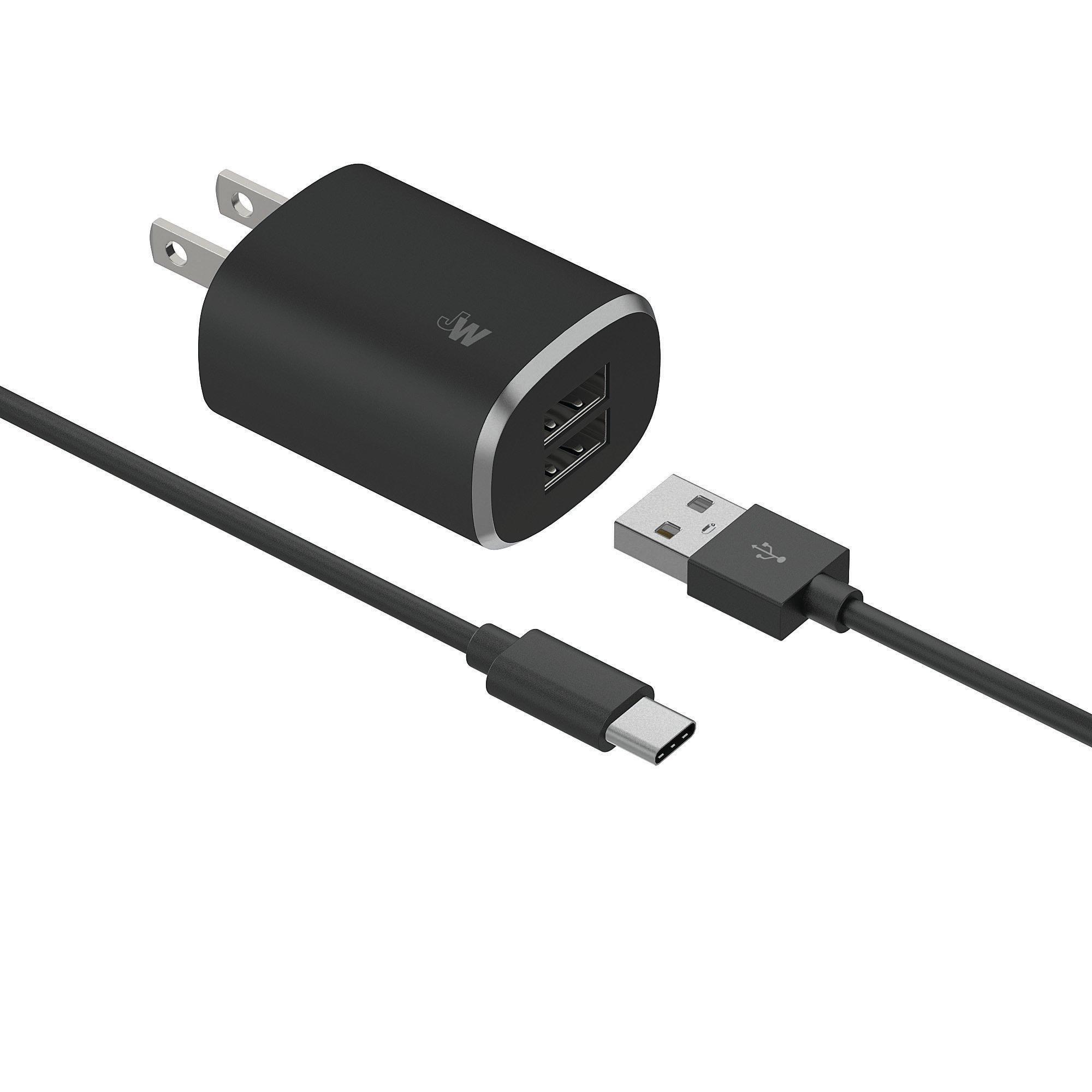 list item 1 of 3 Just Wireless 18W Dual USB Wall Charger with 6-ft USB to USB-C Cable Black