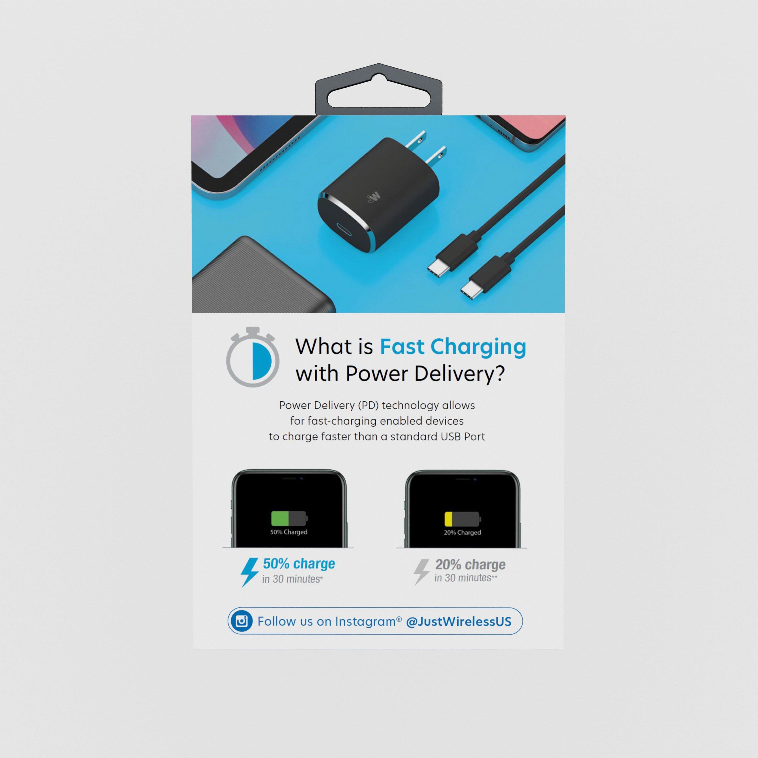 list item 3 of 3 Just Wireless 18W Dual USB Wall Charger with 6-ft USB to USB-C Cable Black