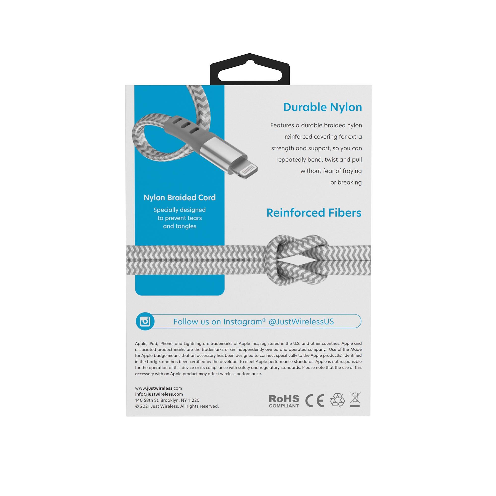 list item 5 of 5 Just Wireless Lightning to USB Flat Braided 10-ft Cable With Strap Silver