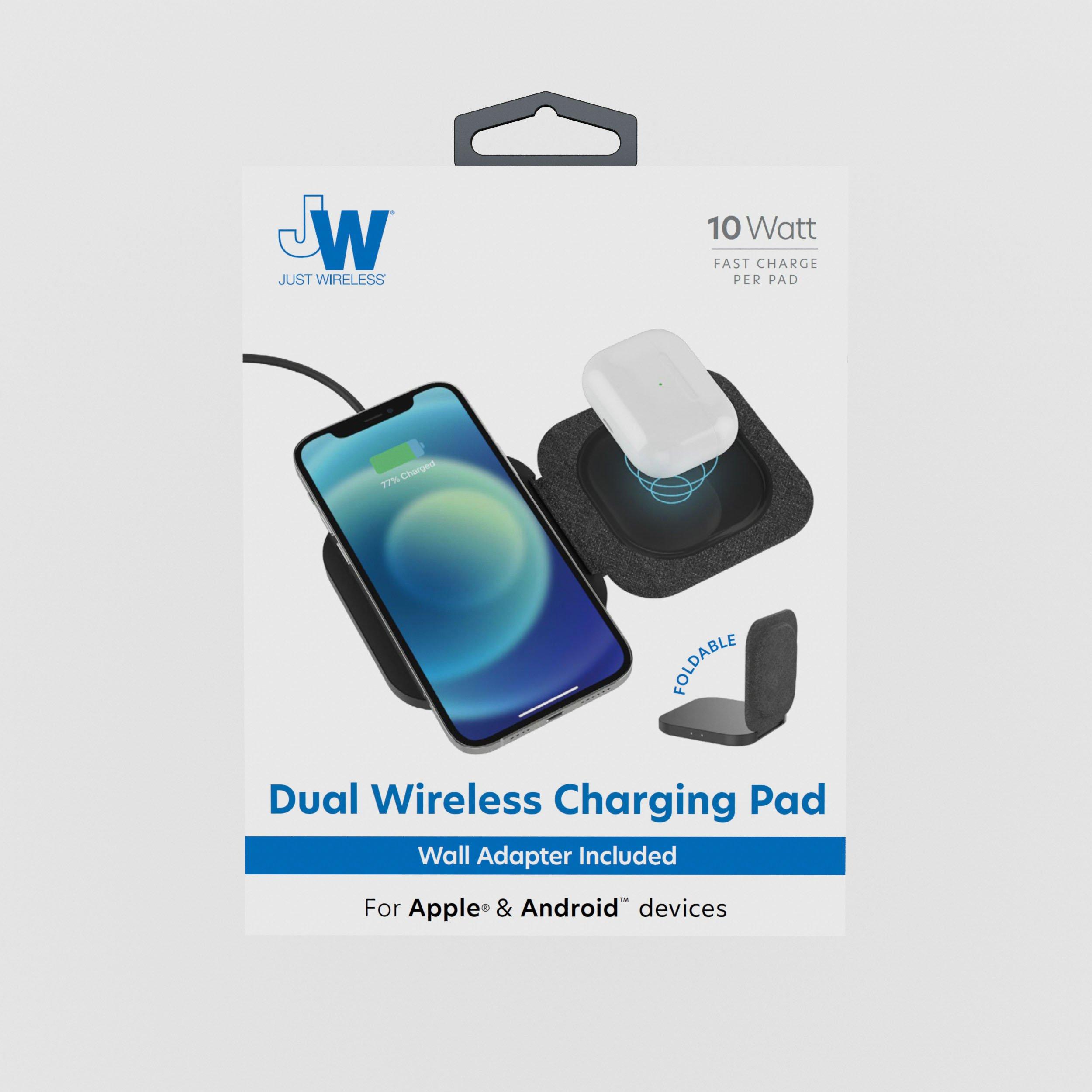 Just Wireless 10W Dual Wireless Qi Charging Pads with Wall Adapter Black