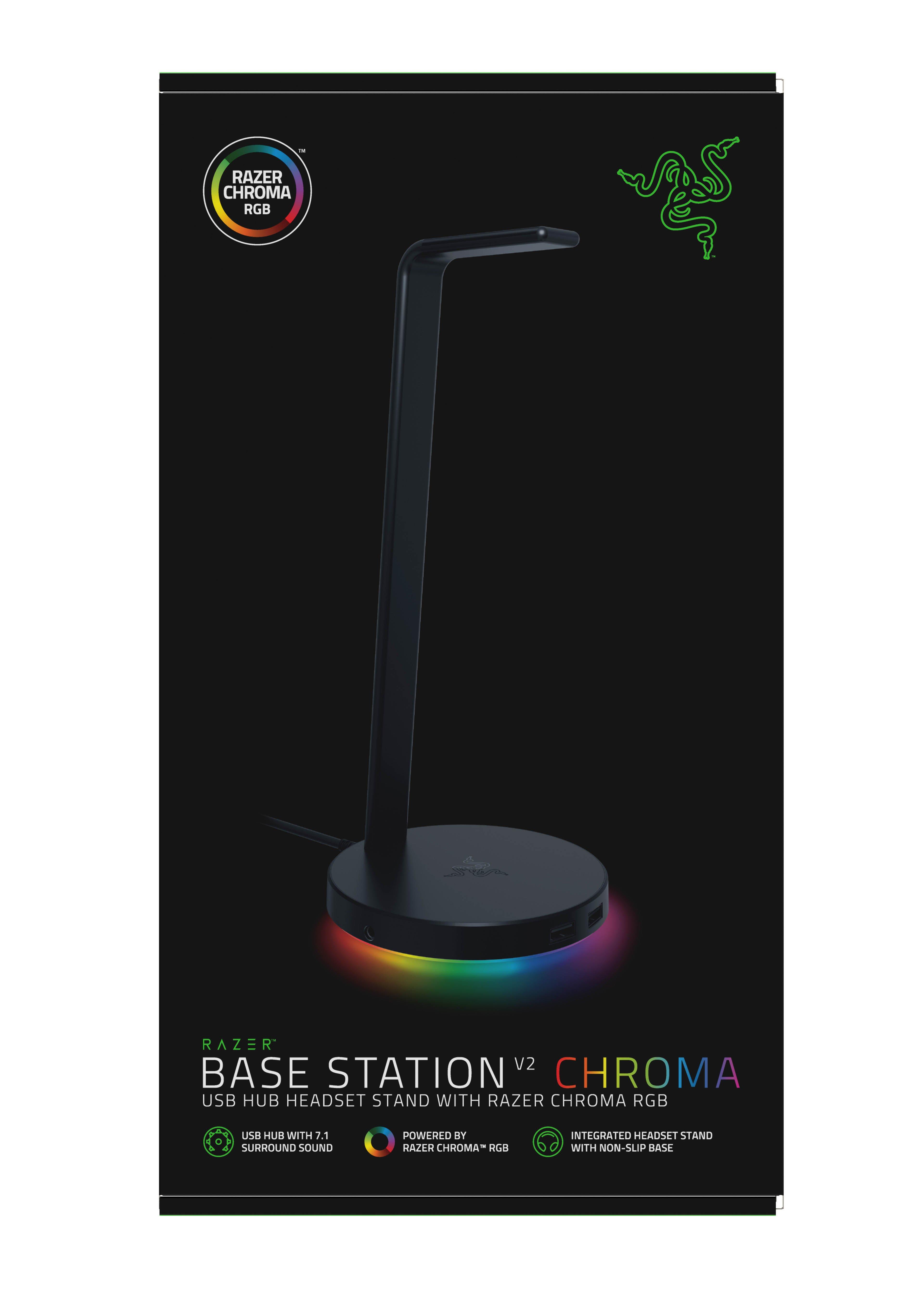 Razer Base Station V2 Chroma - Support pour Casque/Casque avec  concentrateur USB: Éclairage Chroma RGB - 2 Ports USB 3.1 - Base  antidérapante - Conçu