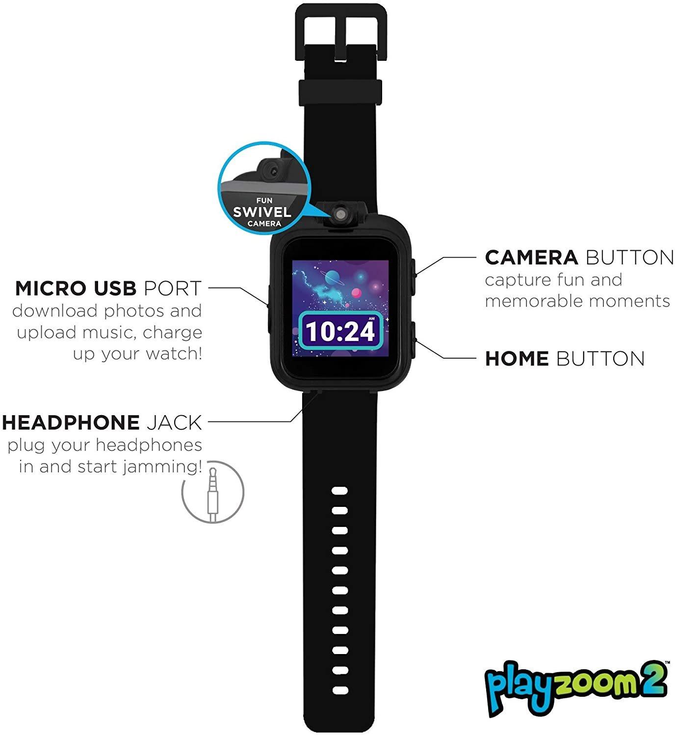 playzoom 2 Kids Smartwatch with Swivel Camera Black