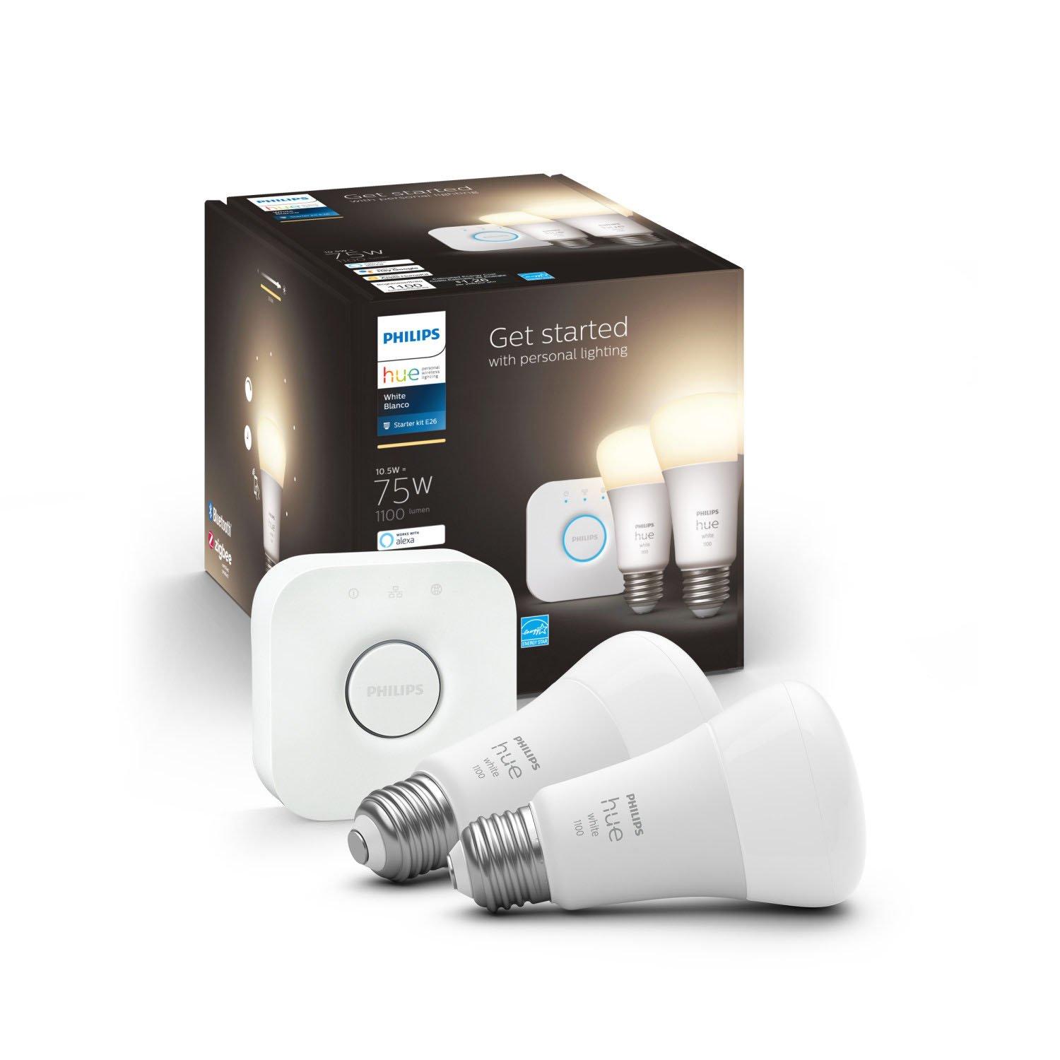 list item 1 of 7 Philips Hue E26 White Bluetooth LED Smart Bulb Starter Kit