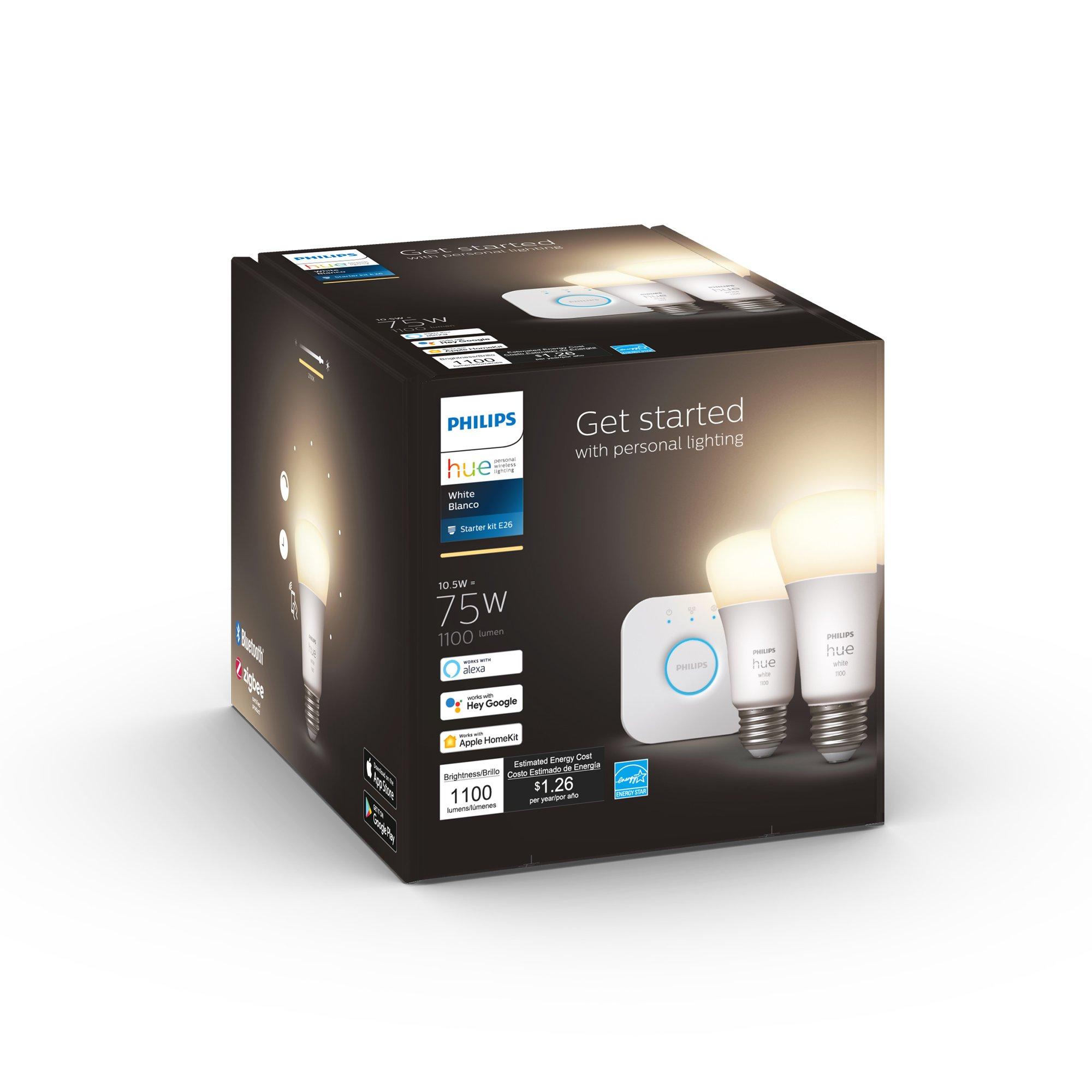 Philips Hue E26 White Bluetooth LED Smart Bulb Starter Kit