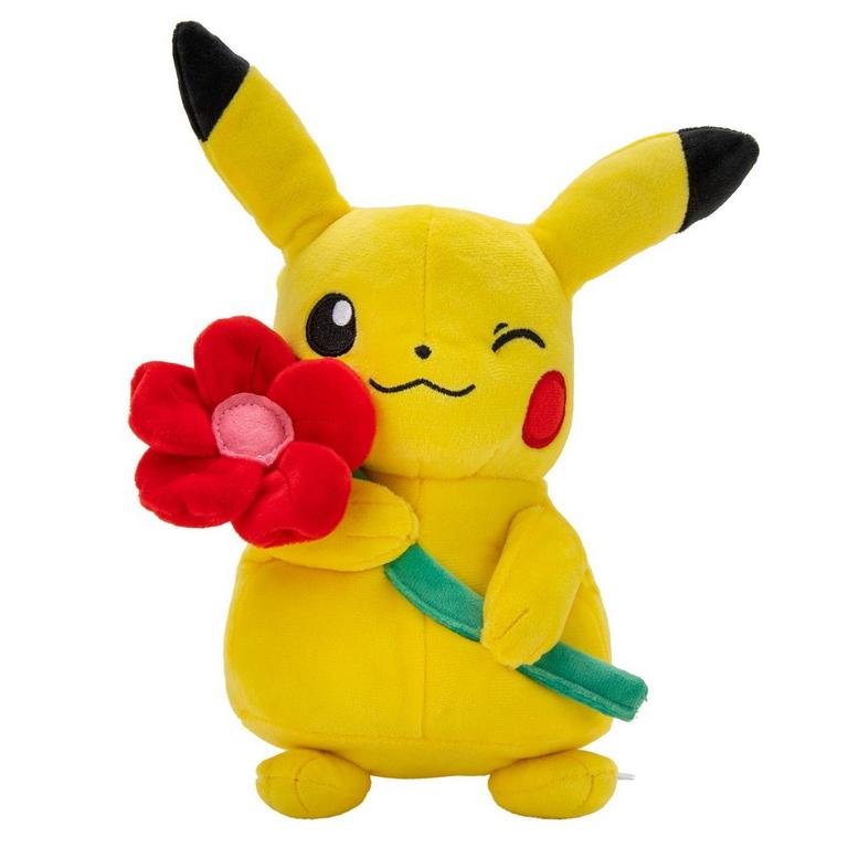 Jazwares Pokemon Valentine's Pikachu with Red Flower 8-in Plush