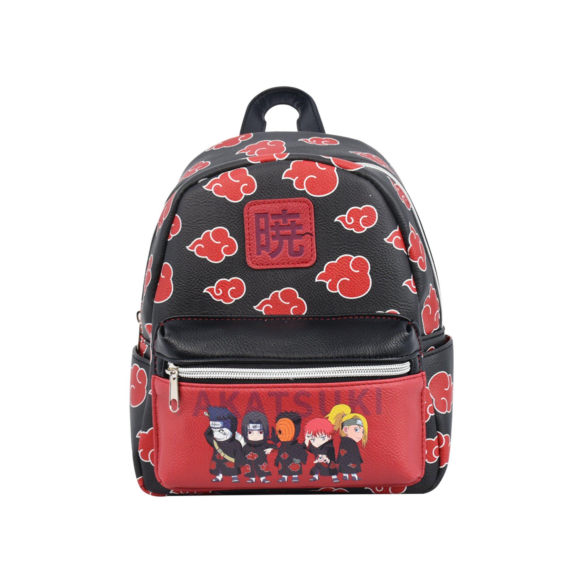 Naruto Akatsuki Sasuke Red Cloud Faux Saffiano Leather Mini Backpack Bag 