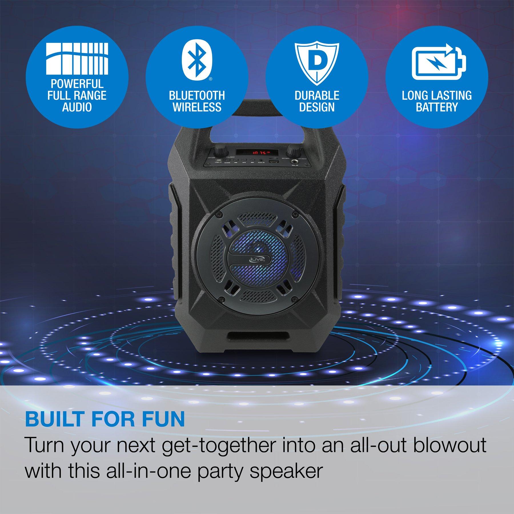 iLive Bluetooth Tailgate Speaker with LED Light Effects