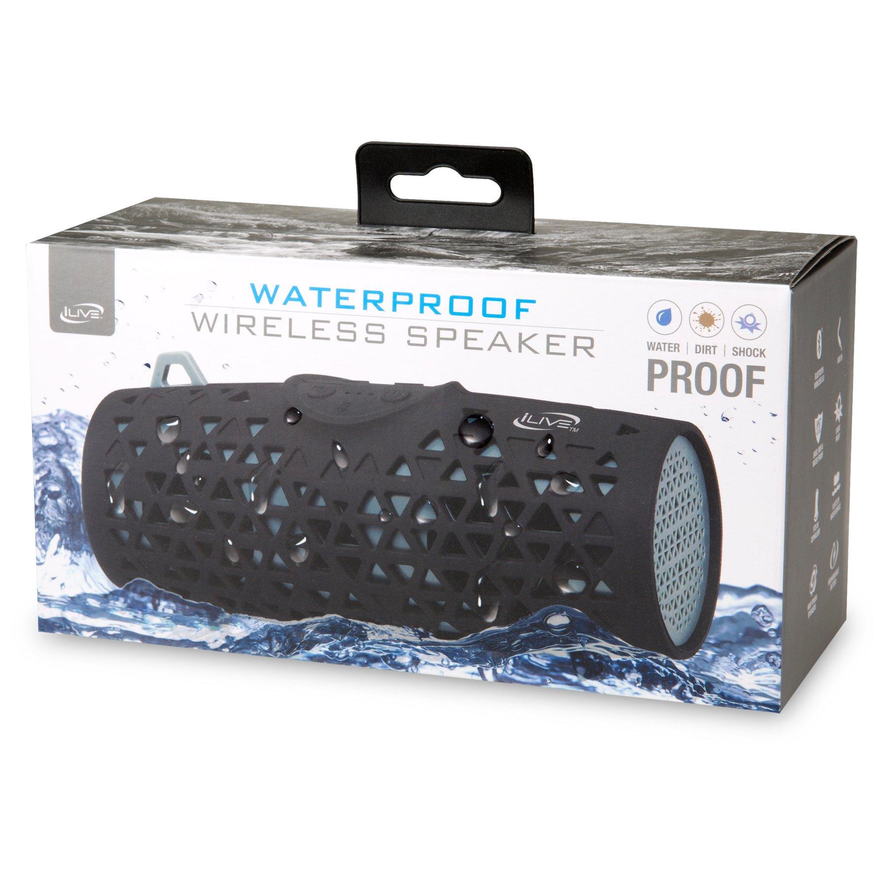 iLive Rugged Portable Bluetooth Waterproof Speaker, Black/Grey