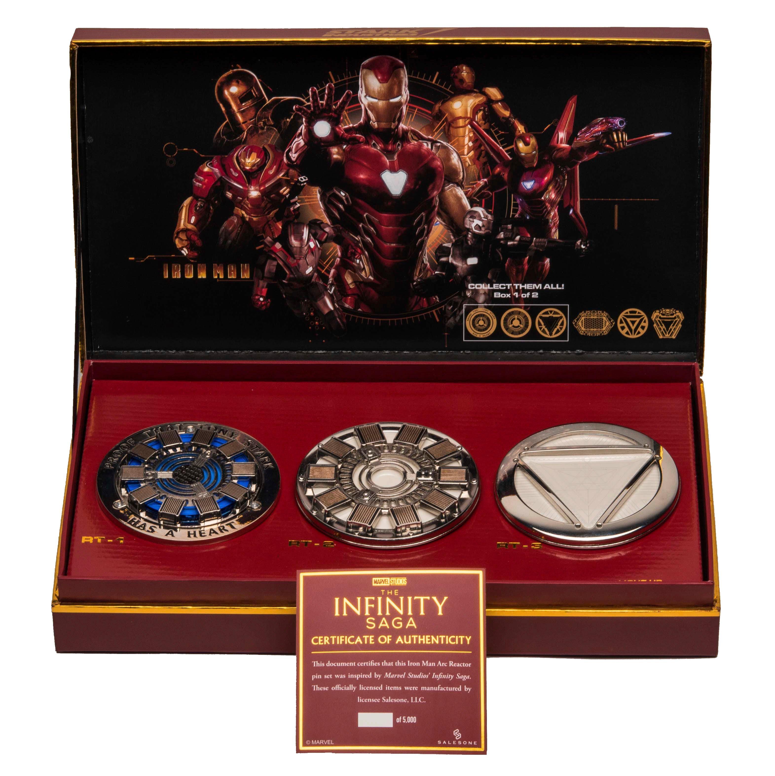 Iron Man Arc Reactor Replica Pin Set Collector Box 1 of 2