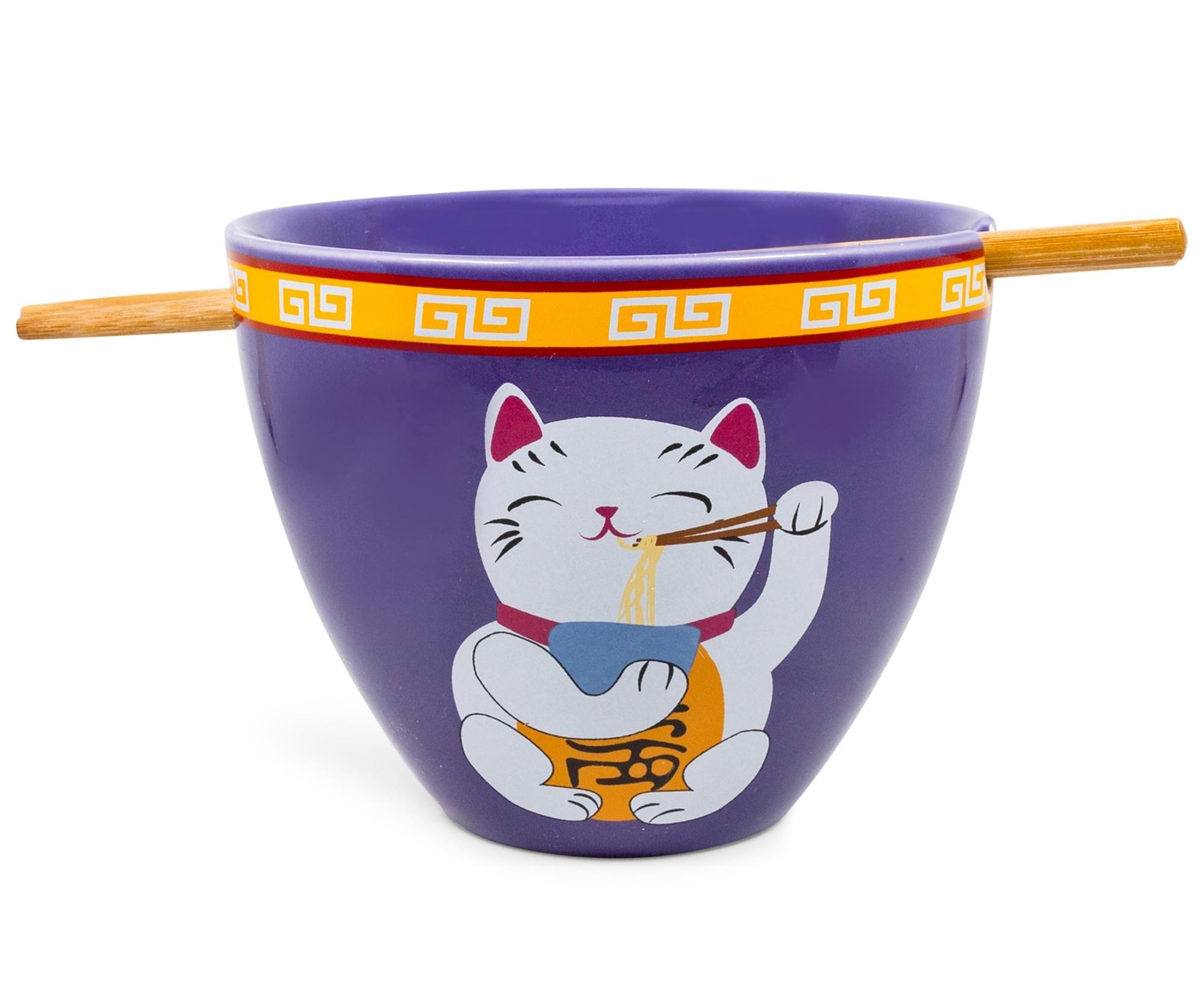 Bowl Bop Lucky Cat Ramen Bowl with Chopsticks