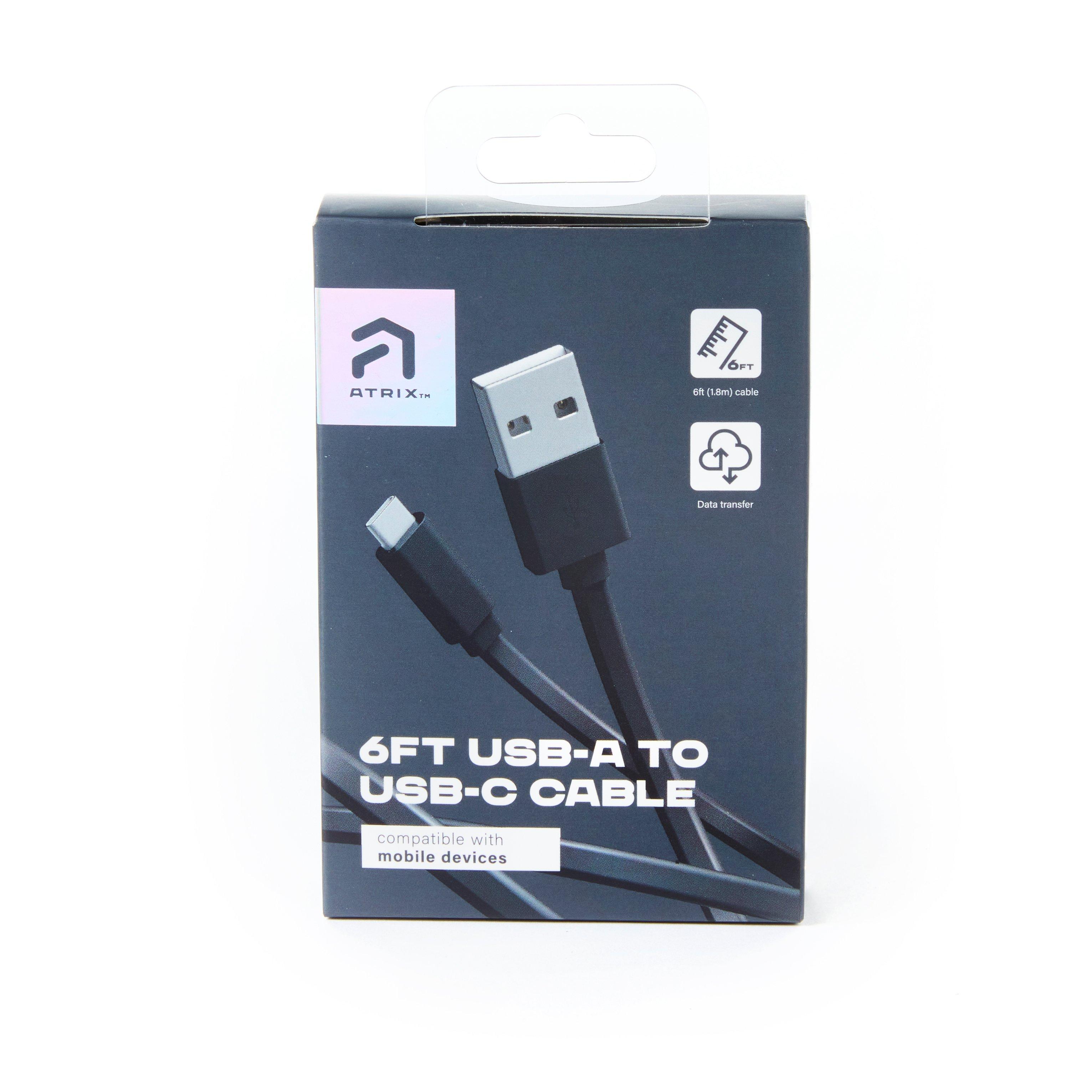 Atrix 6-ft Flat USB-A to USB-C Cable