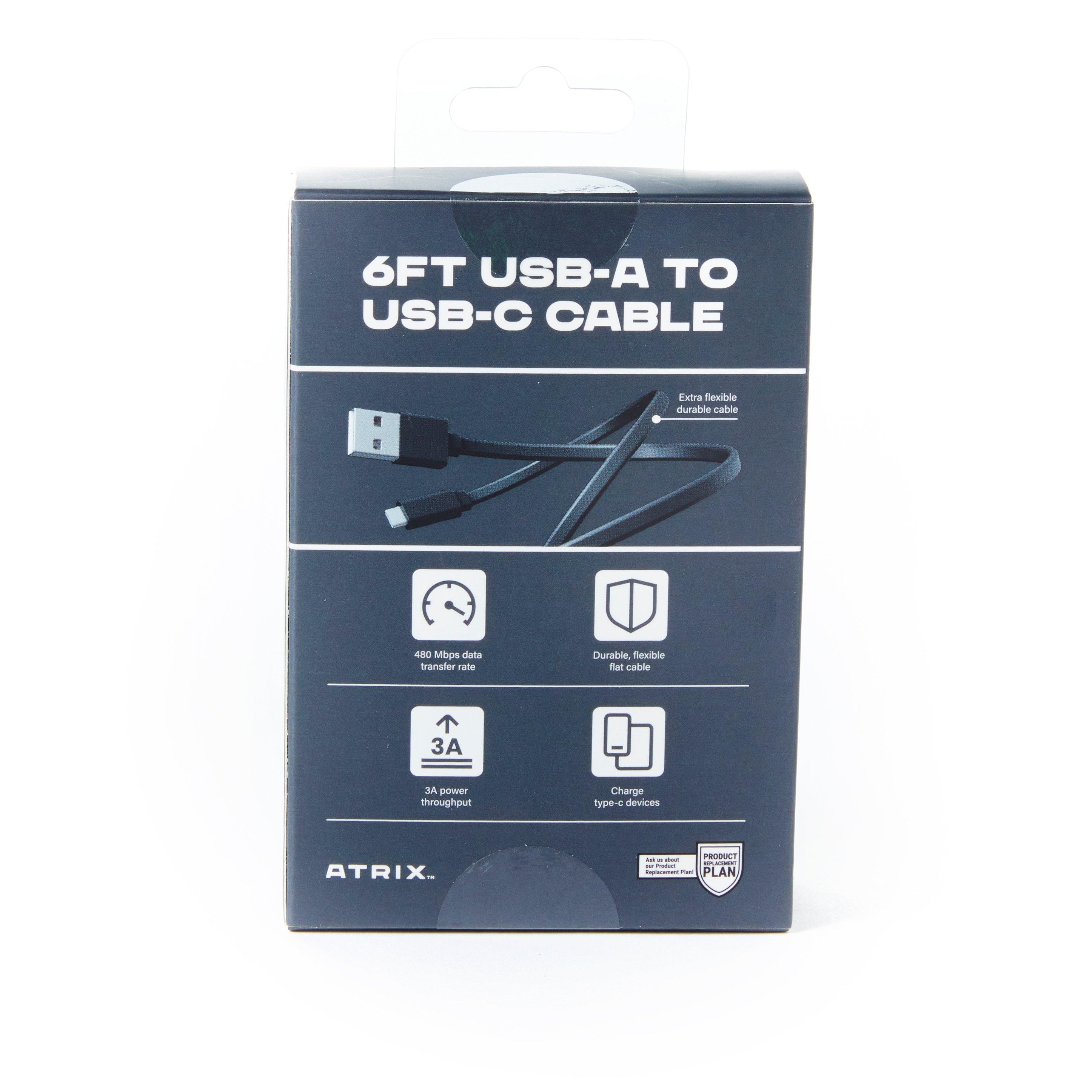 Atrix 6-ft Flat USB-A to USB-C Cable