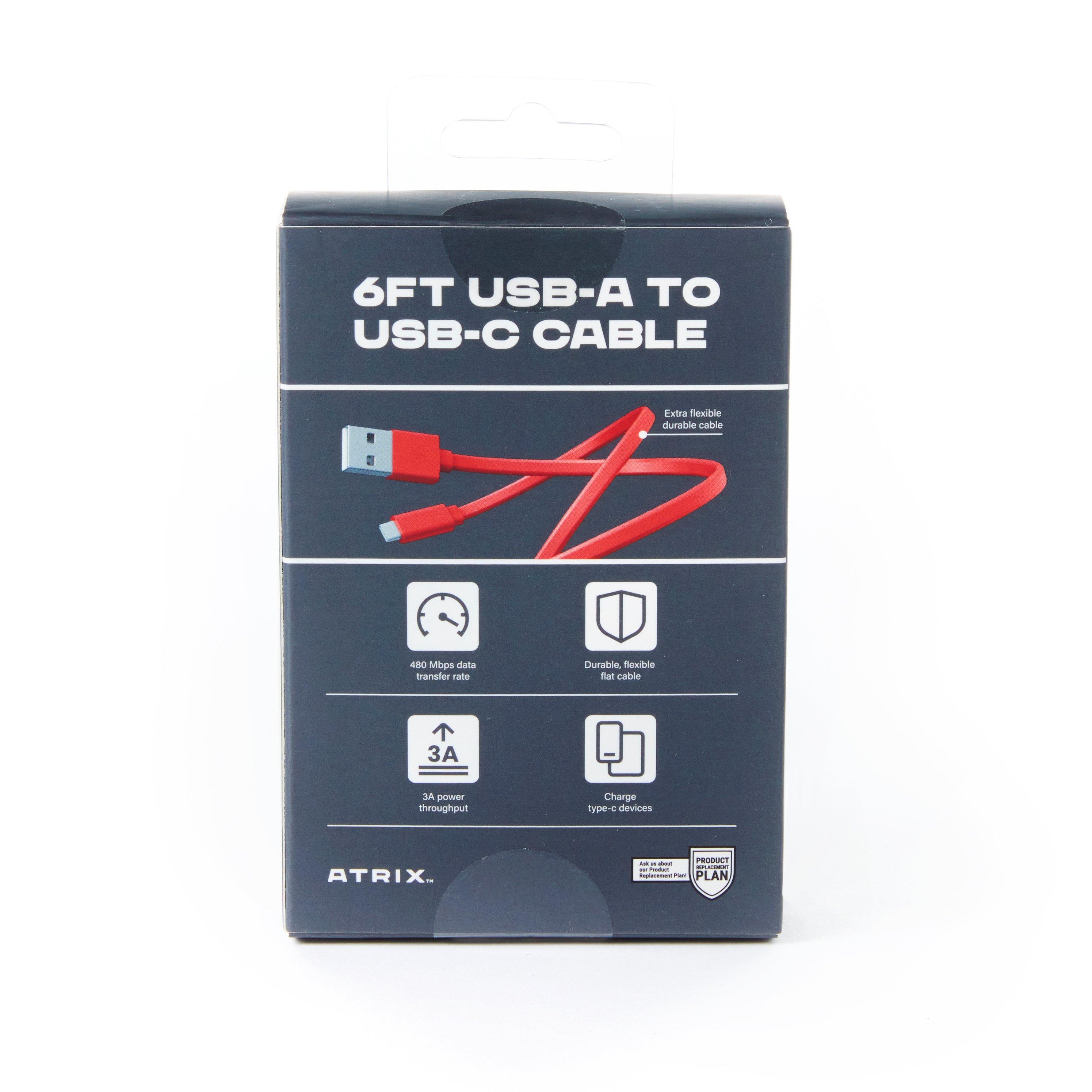 Atrix 6ft Flat USBA to USBC Cable