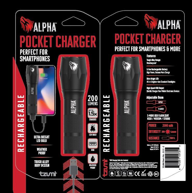 list item 5 of 5 Tzumi Alpha Weather Resistant LED Flashlight Portable Pocket Charger
