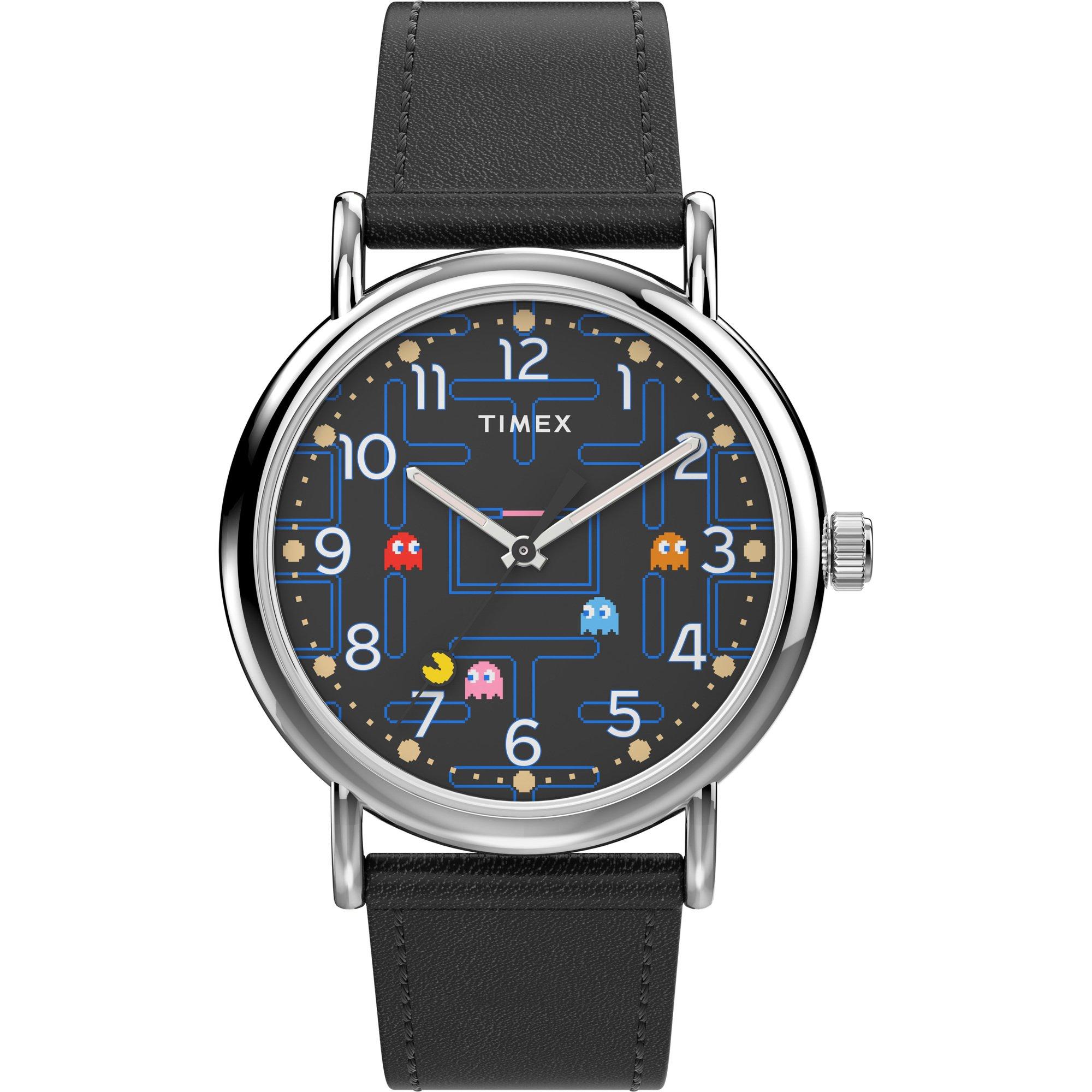 timex weekender black leather strap