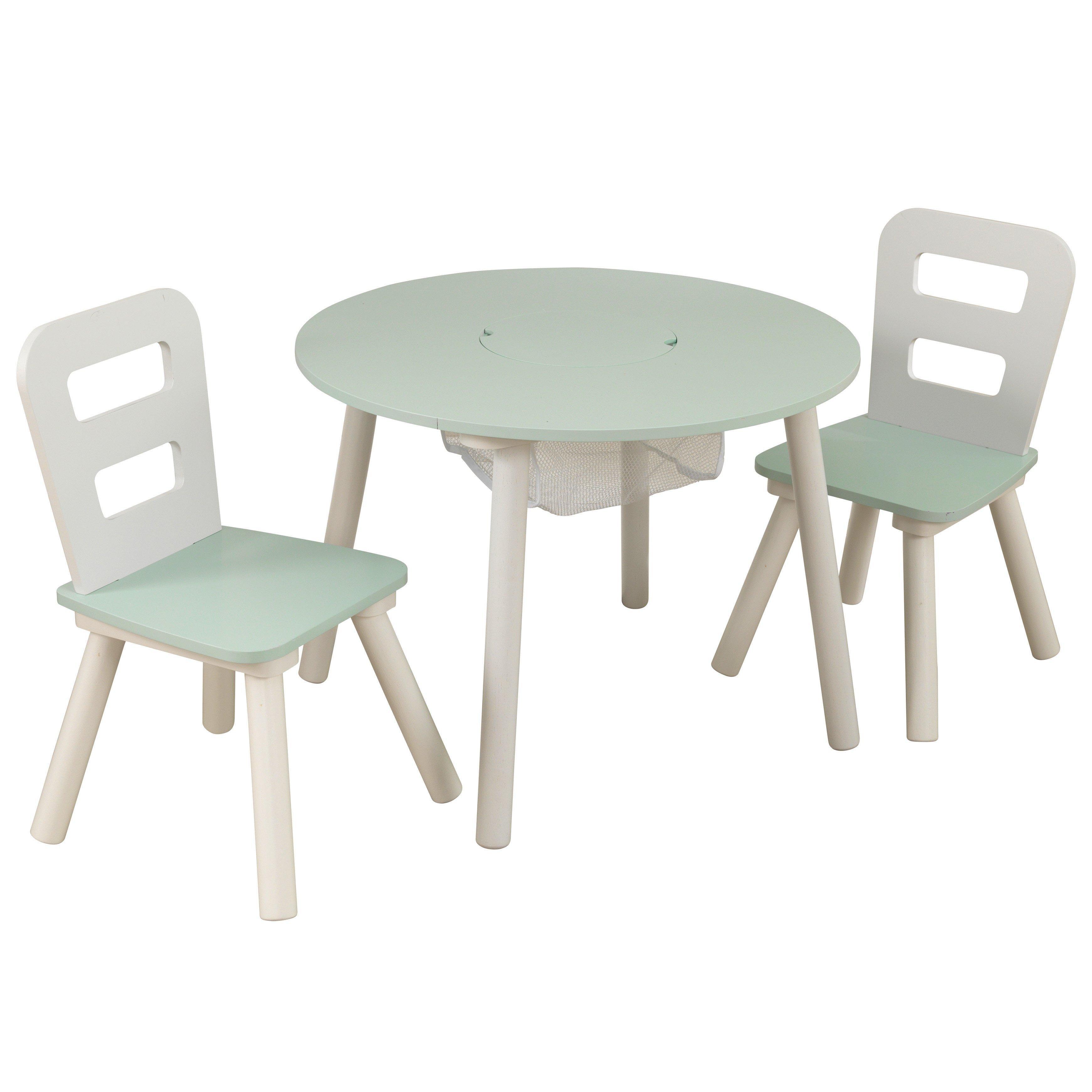 KidKraft Round Table with Center Storage Mesh 2 Chair Set Mint