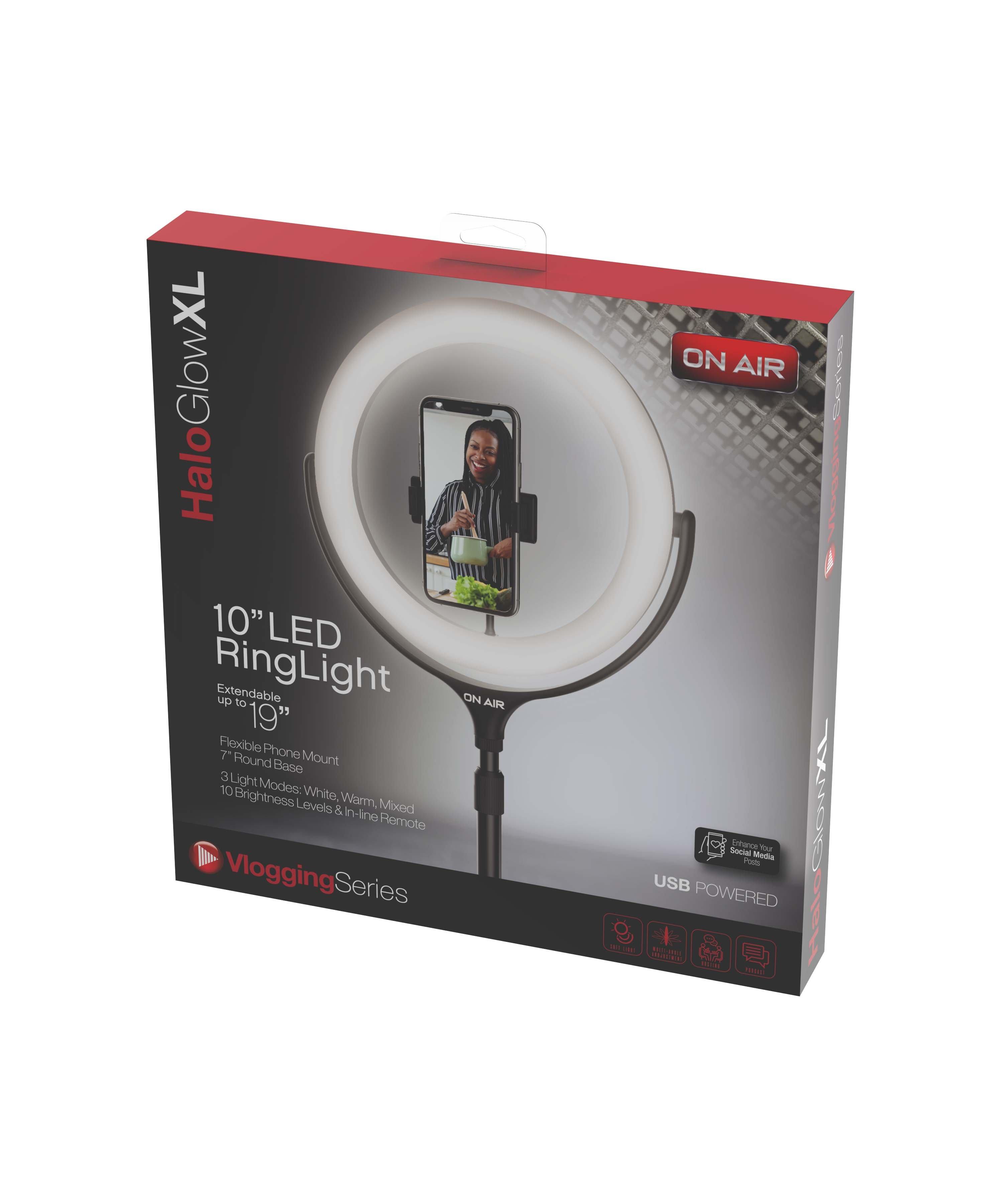 Tzumi On Air Halo Glow XL 10in LED Ring Light with Foldable Stand