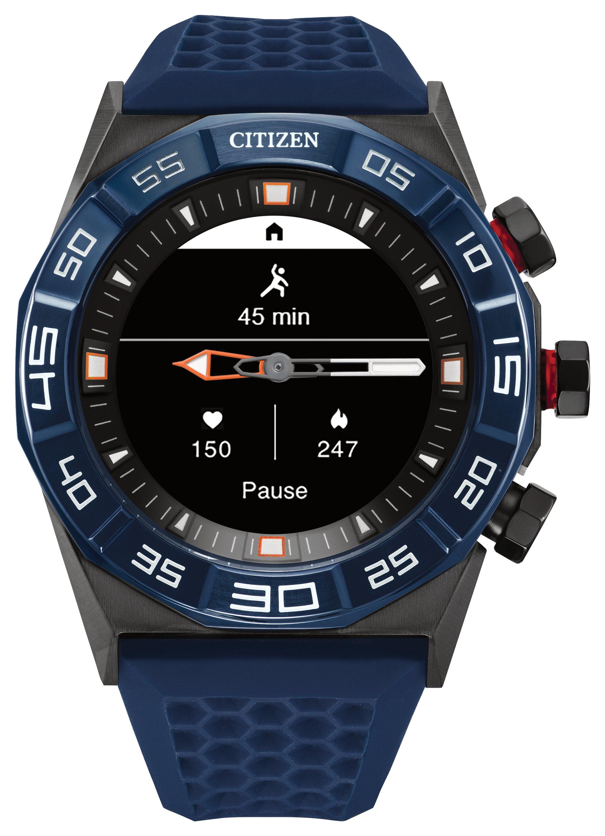 Citizen CZ Smart Hybrid 44mm Black Stainless Steel with Blue Silicone Strap Smartwatch