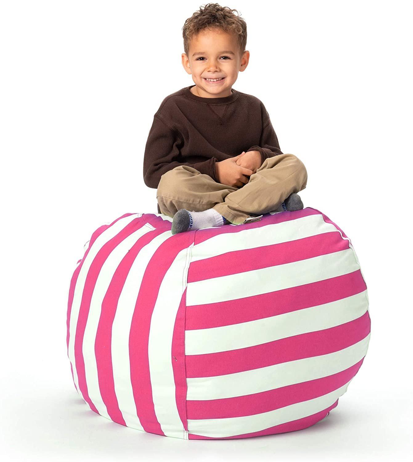 Creative QT Stuff'n Sit Stuffed Animal Storage Bean Bag 33-In Pink Stripe |  GameStop