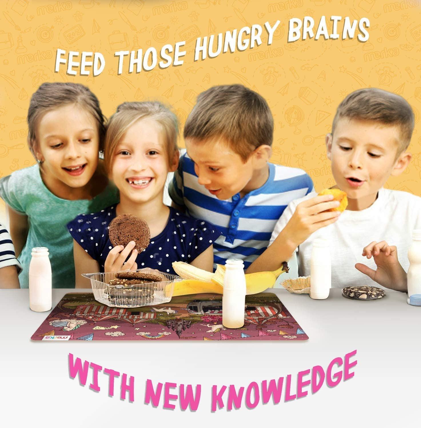 merka Designer Set Ocean, Space, Jungle, and Unicorns - 4 Pack Educational Non-Slip Placemats