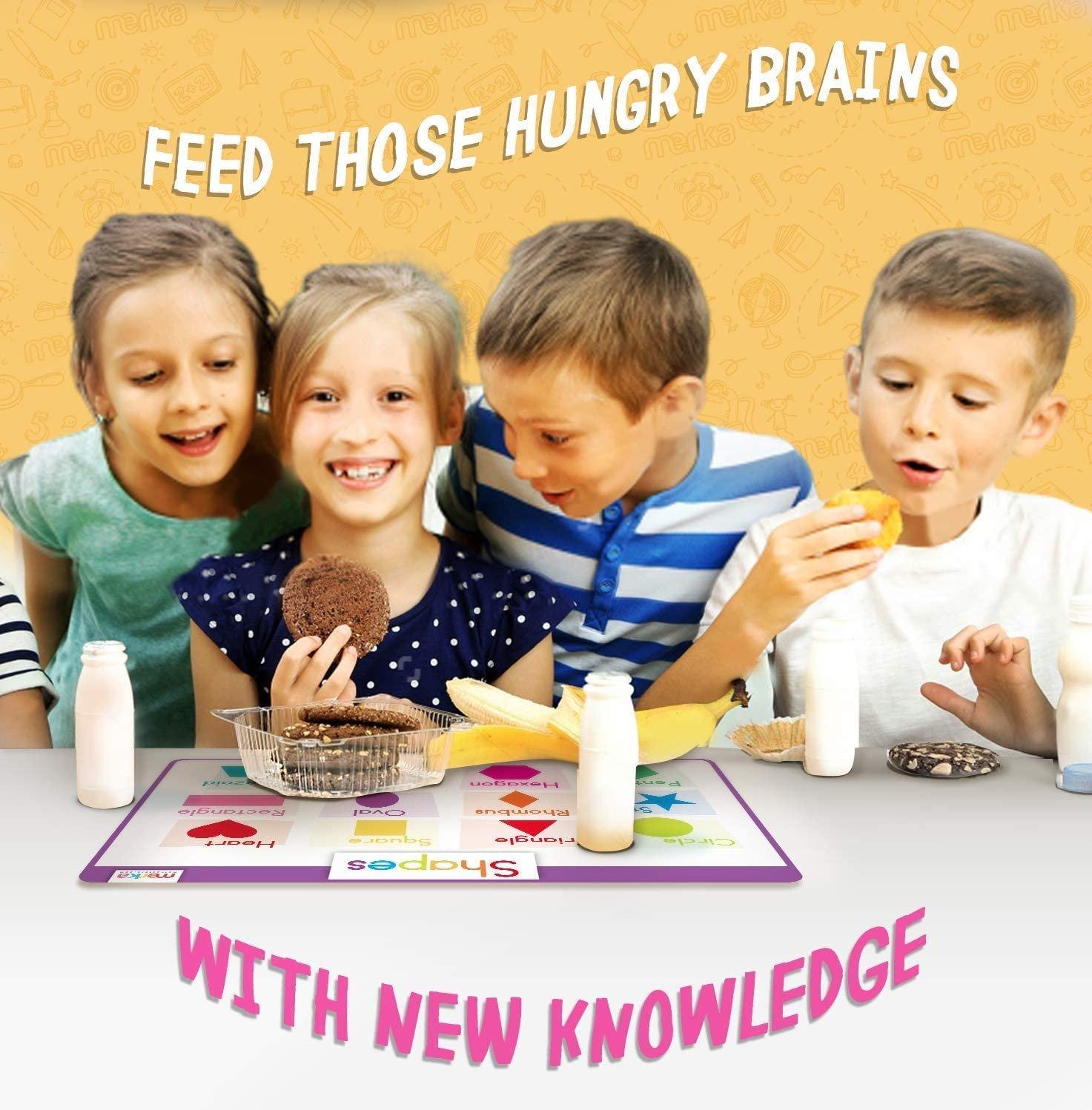 merka Kid&#39;s Letters, Shapes, Numbers, and Colors - 4 Pack Educational Non-Slip Silicone Placemats