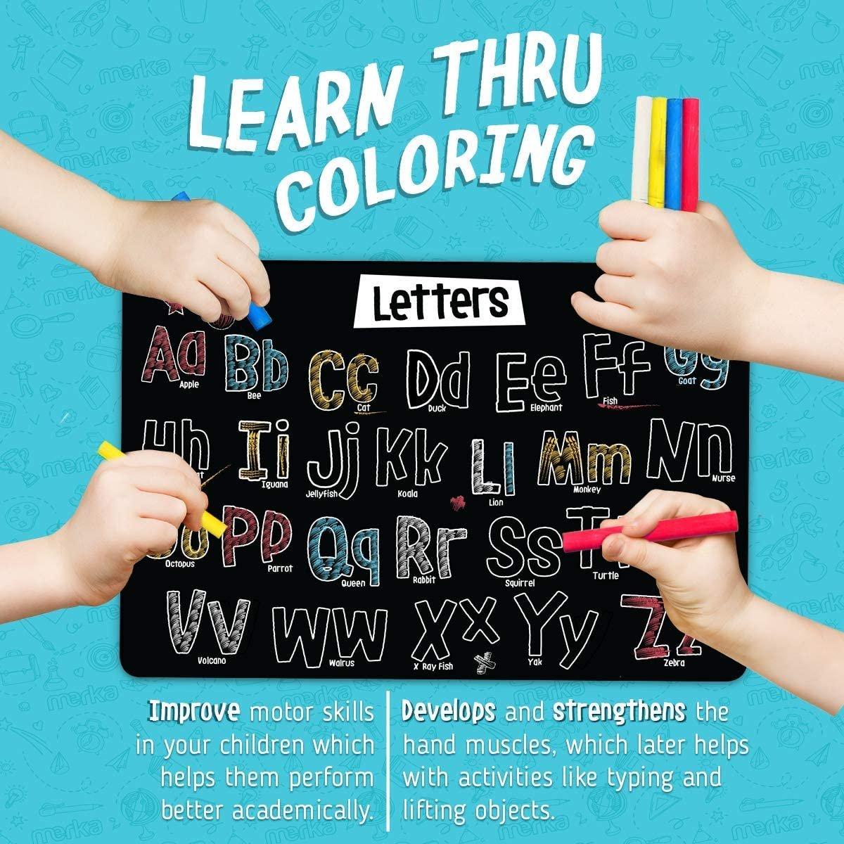 merka Chalkboard Coloring Fun Space Adventure - 4 Pack with 4 Chalk Colors EducationalReusable Non-Slip Placemats