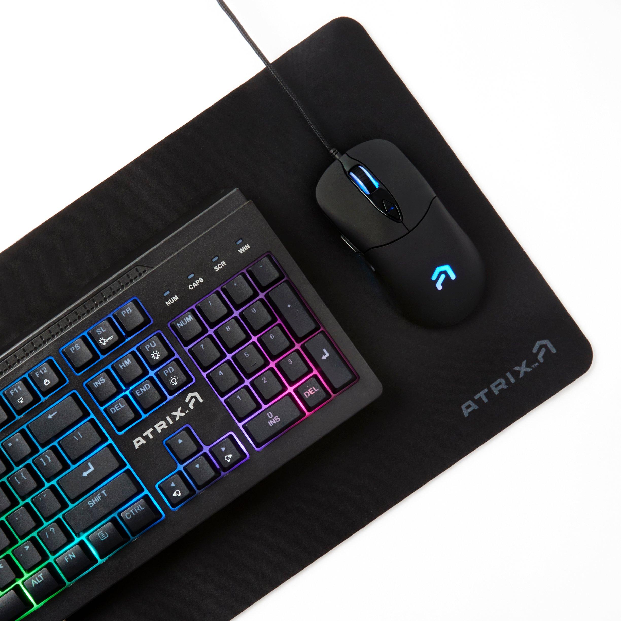 Atrix PC Gaming Bundle with Full Wired Gaming Keyboard with RGB, 7-Button Wired Gaming Mouse, and Mouse Pad