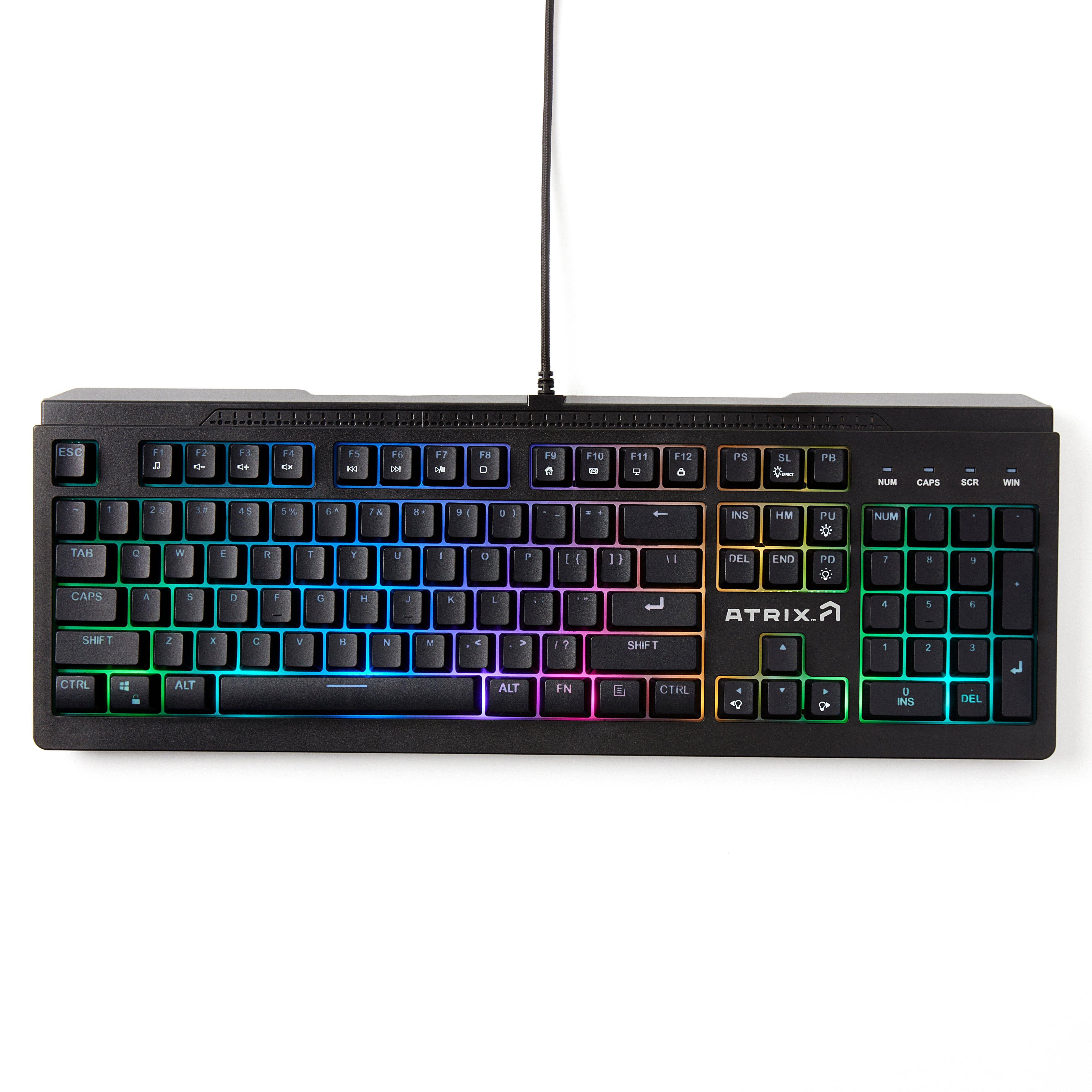 Atrix PC Gaming Bundle with Full Wired Gaming Keyboard with RGB, 7