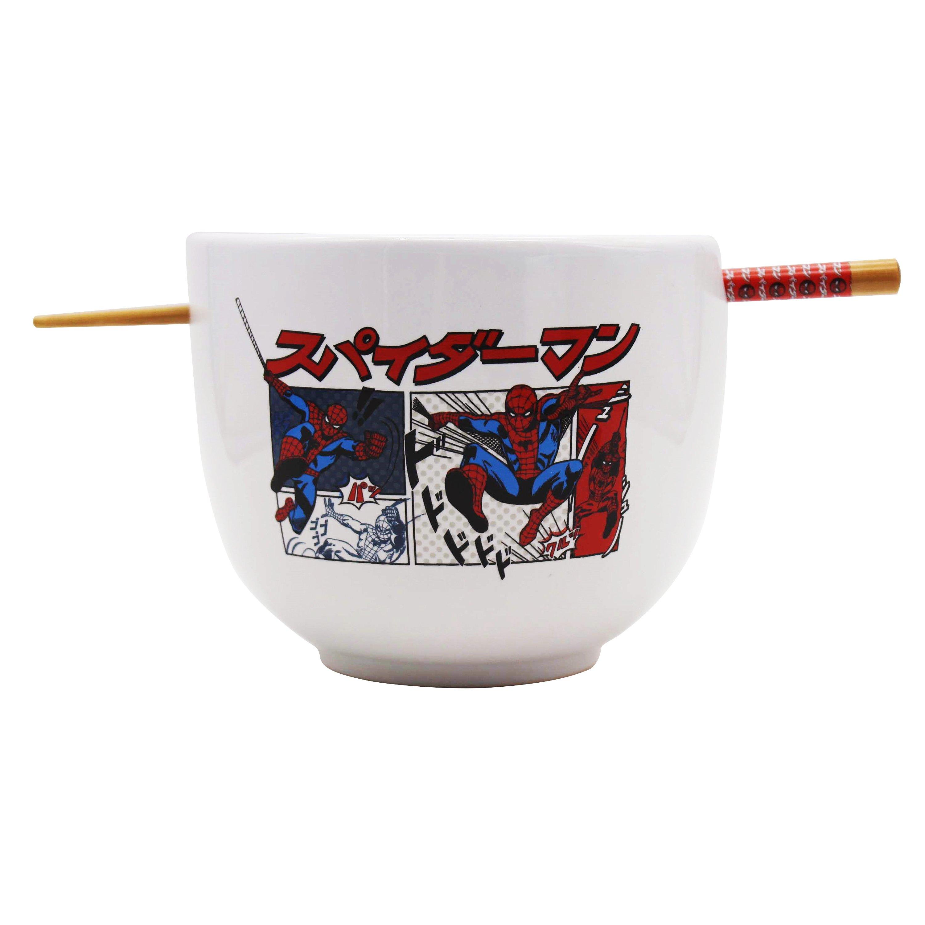 Marvel Spider-Man Manga Panels Ceramic Ramen Bowl with Chopsticks Set